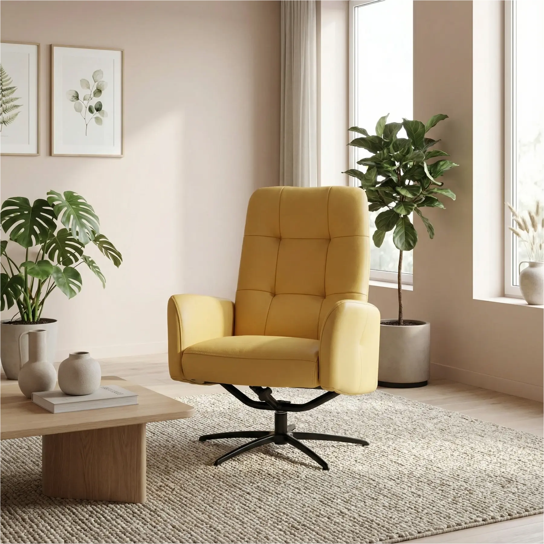 afbeelding van Leren draaifauteuil Pulse - Toledo Giallo (geel) - Stervoet zwart