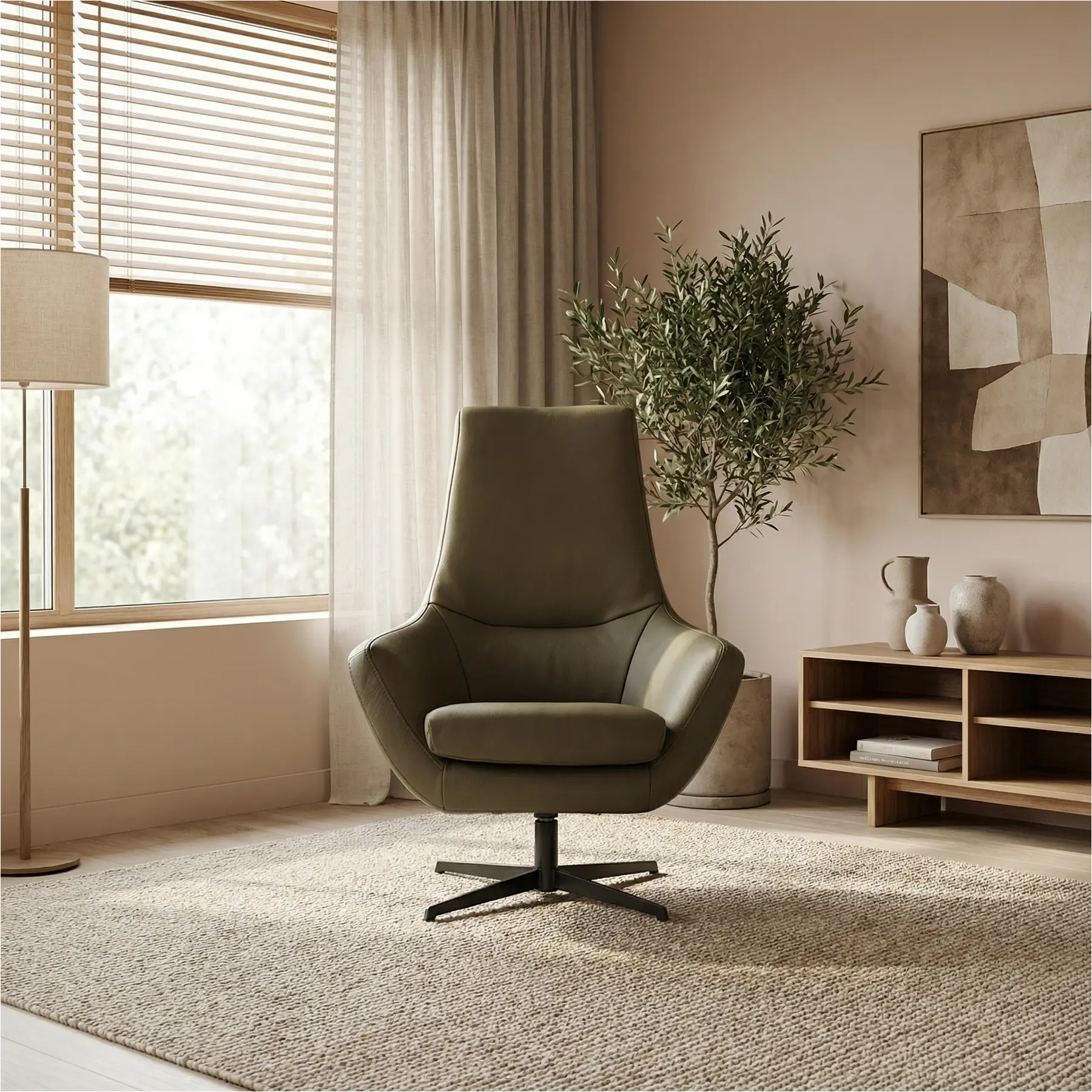 afbeelding van Leren draaifauteuil Treat - Toledo Olive (olijf/goen)