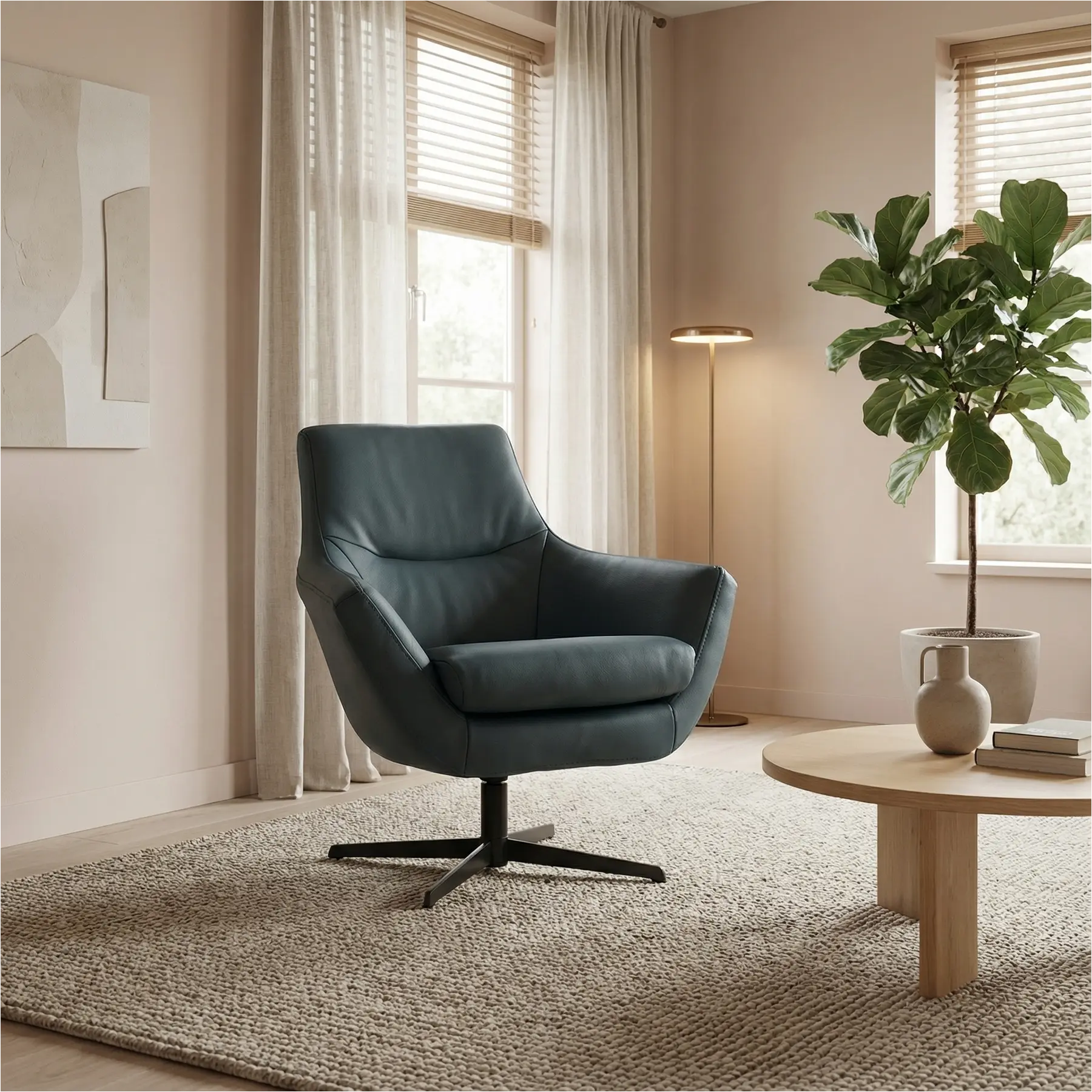 afbeelding van Leren draaifauteuil Wing - Toledo Whale (blauw/grijs)