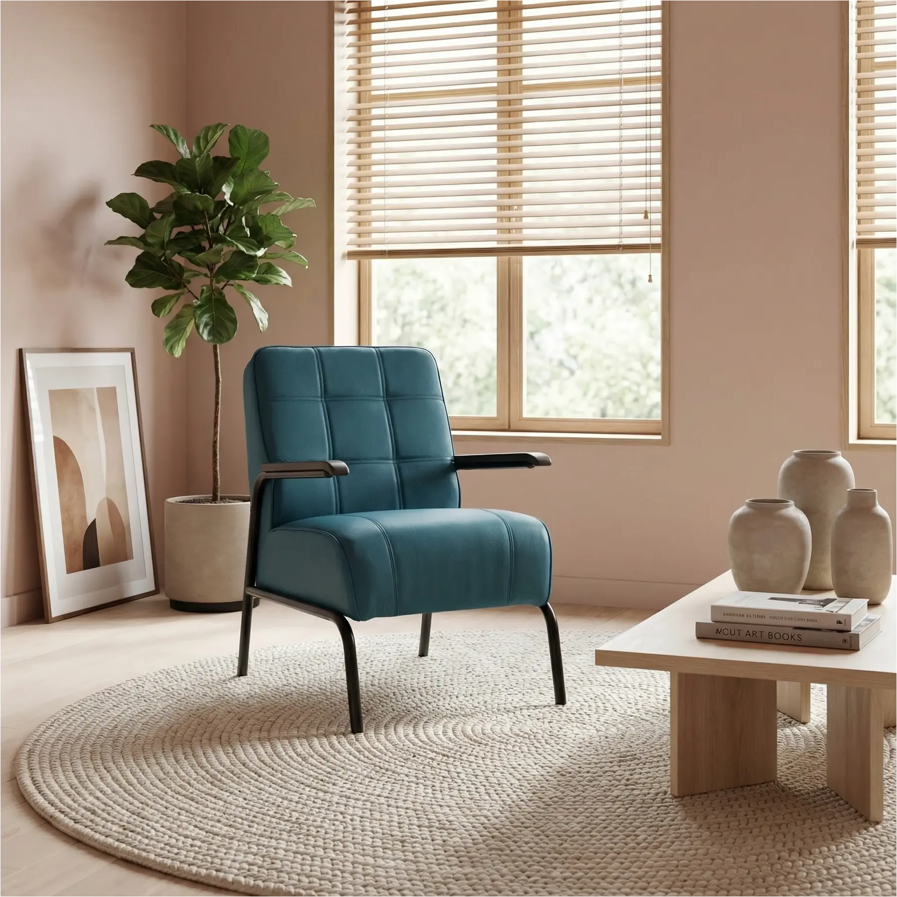 afbeelding van Leren fauteuil Ahead - Hermes Turquoise (blauw)