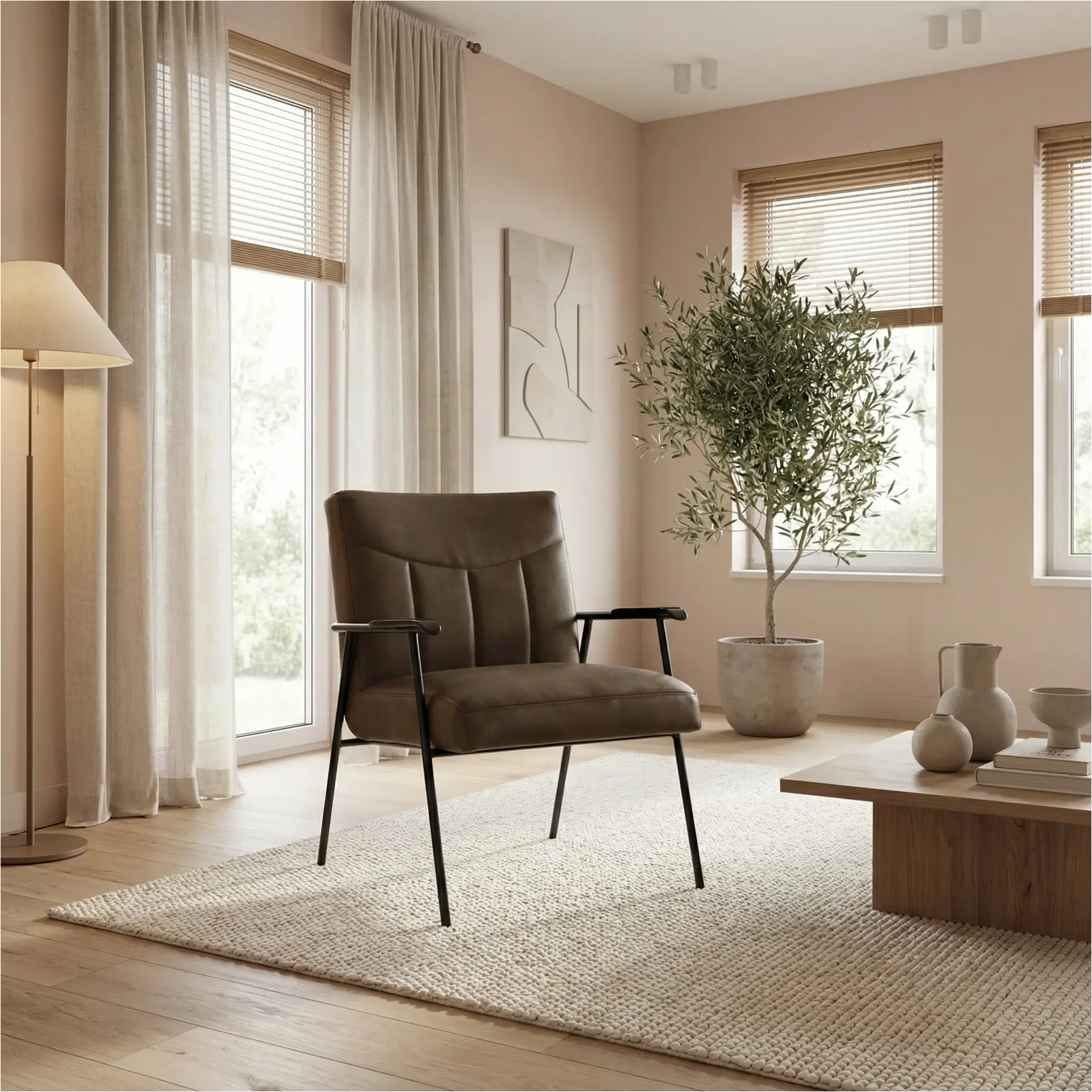 afbeelding van Leren fauteuil Beam - Granada Ash (grijs/bruin)