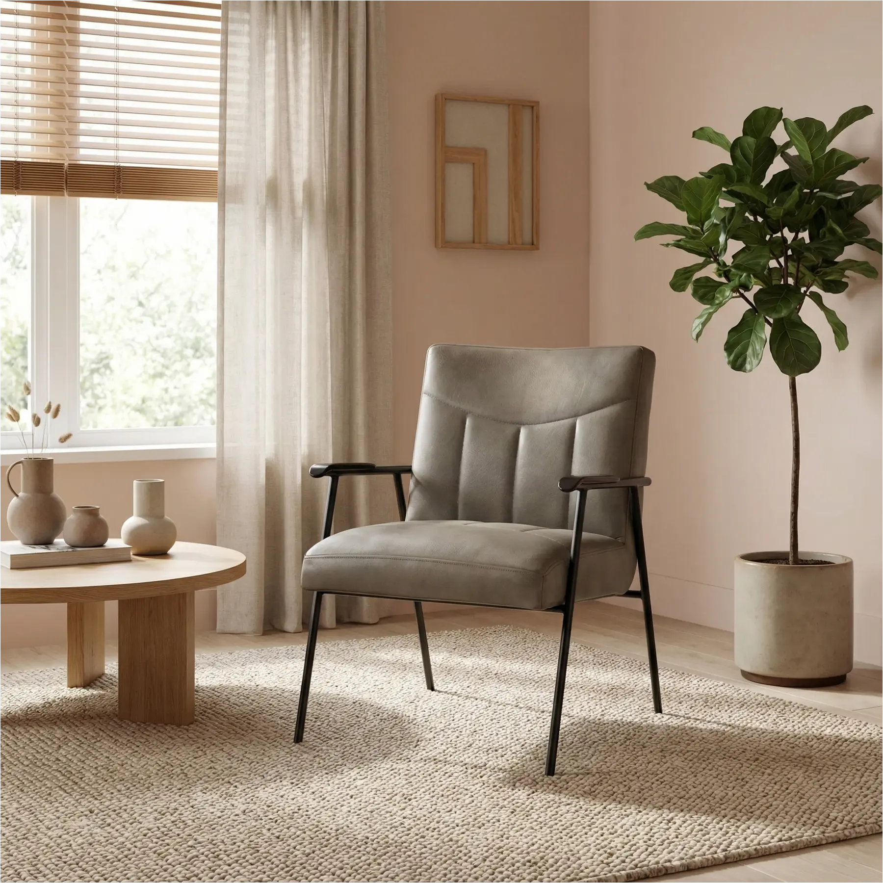 afbeelding van Leren fauteuil Beam - Vintage Stone (grijs)