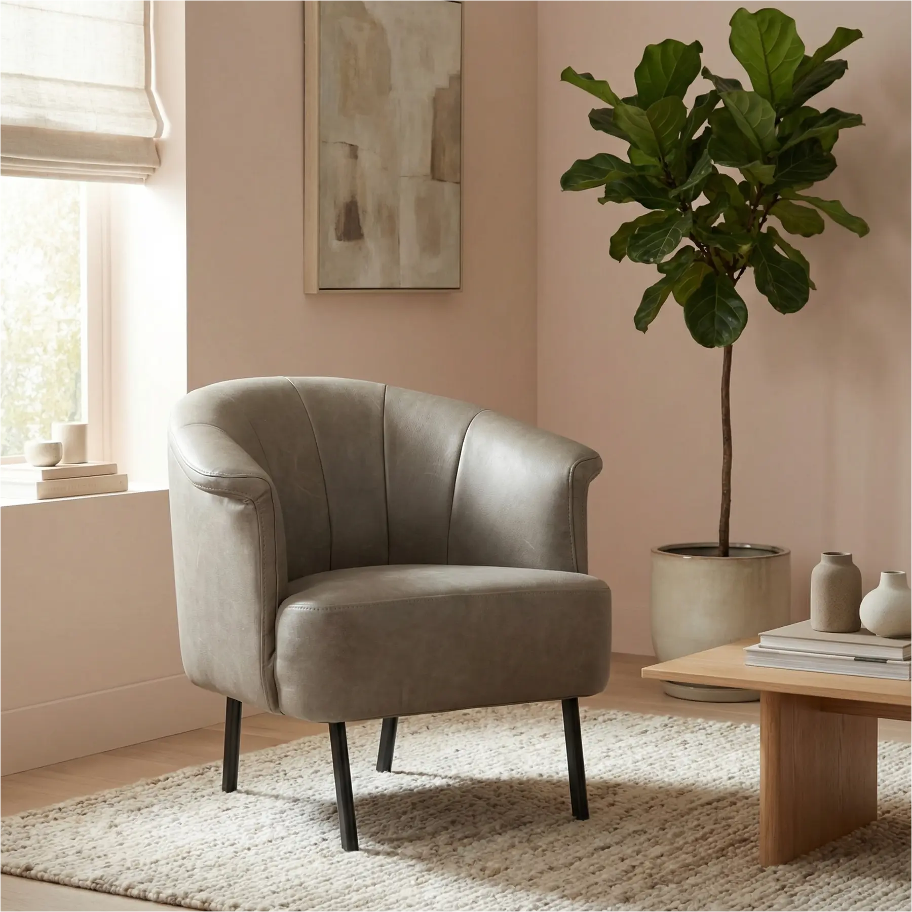 afbeelding van Leren fauteuil Embrace - Vintage Stone (grijs)