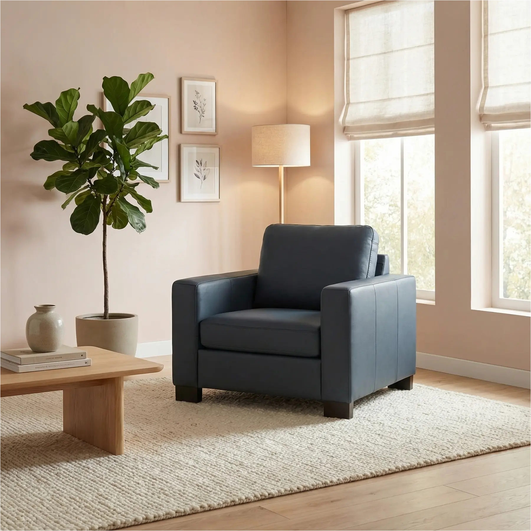 afbeelding van Leren fauteuil Energy - Toledo Marine (blauw) - Poten hout bruin