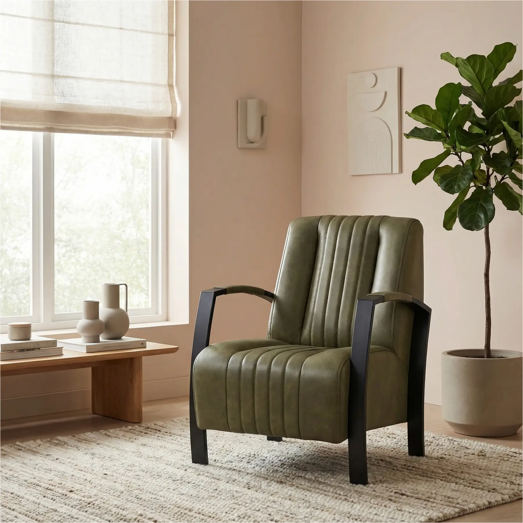 afbeelding van Leren fauteuil Glamour - Granada Moss (olijf/groen)