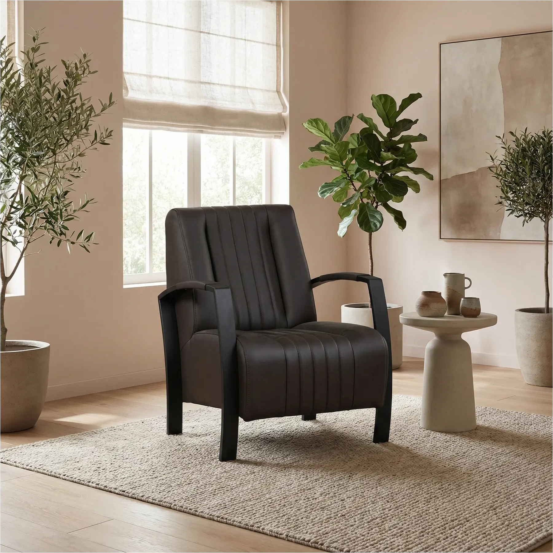 afbeelding van Leren fauteuil Glamour - Hermes Caffe (donkerbruin)