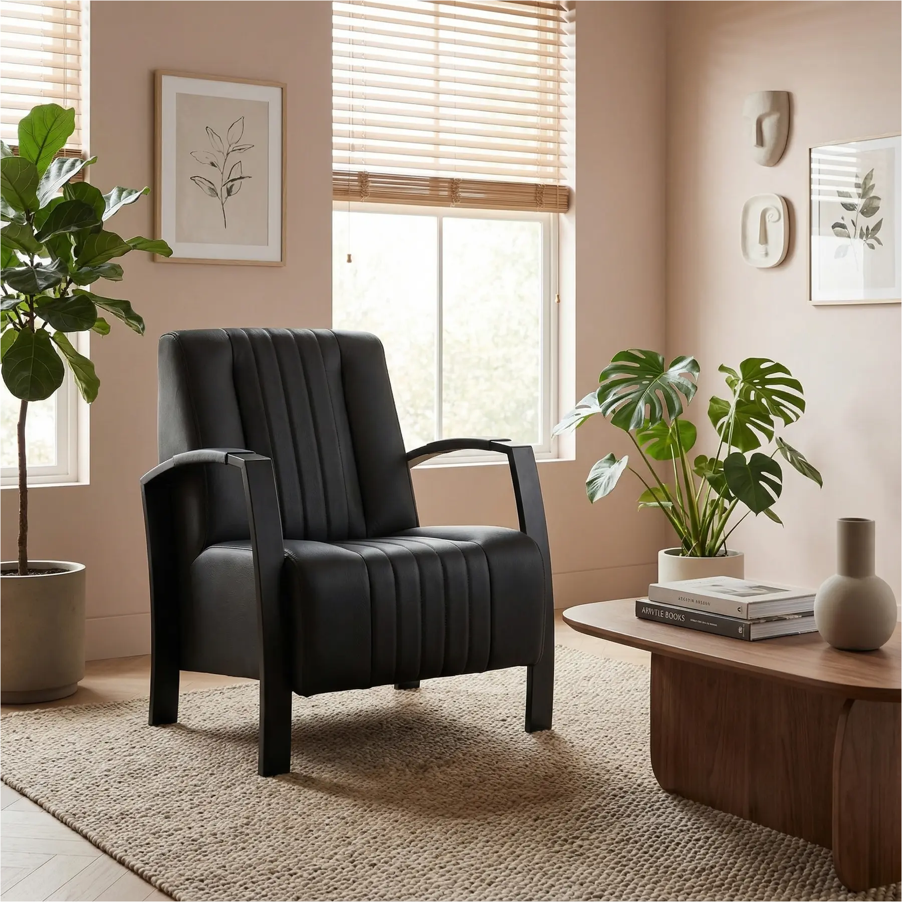 afbeelding van Leren fauteuil Glamour - Hermes Nero (zwart)