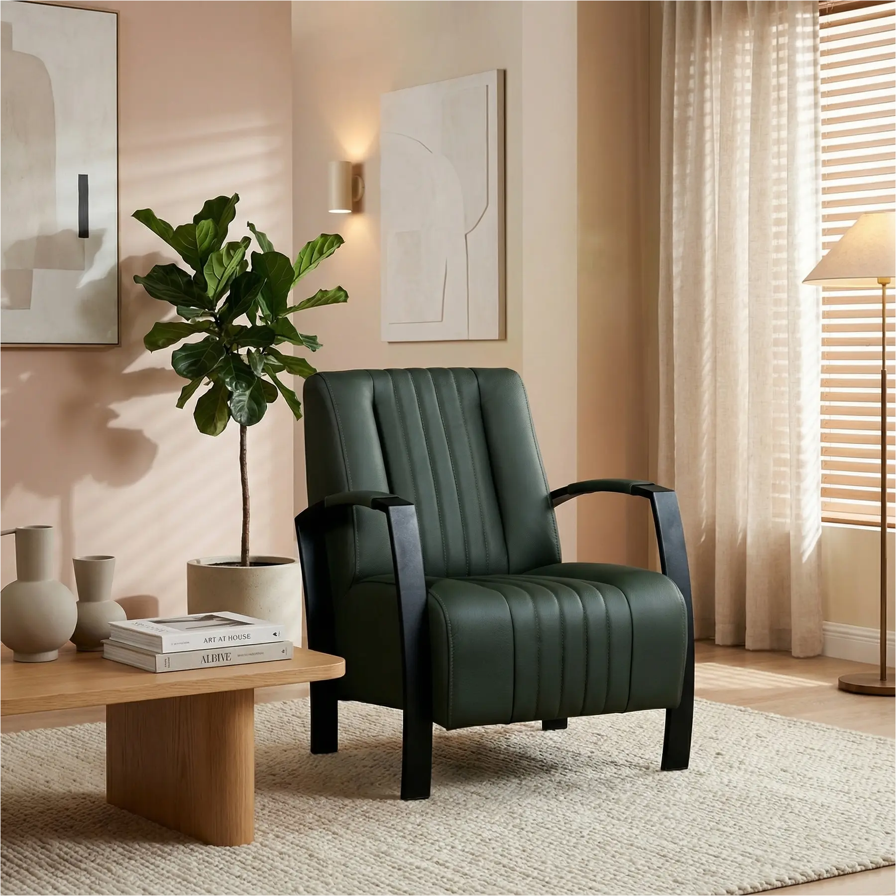 afbeelding van Leren fauteuil Glamour - Hermes Verde (donkergroen)