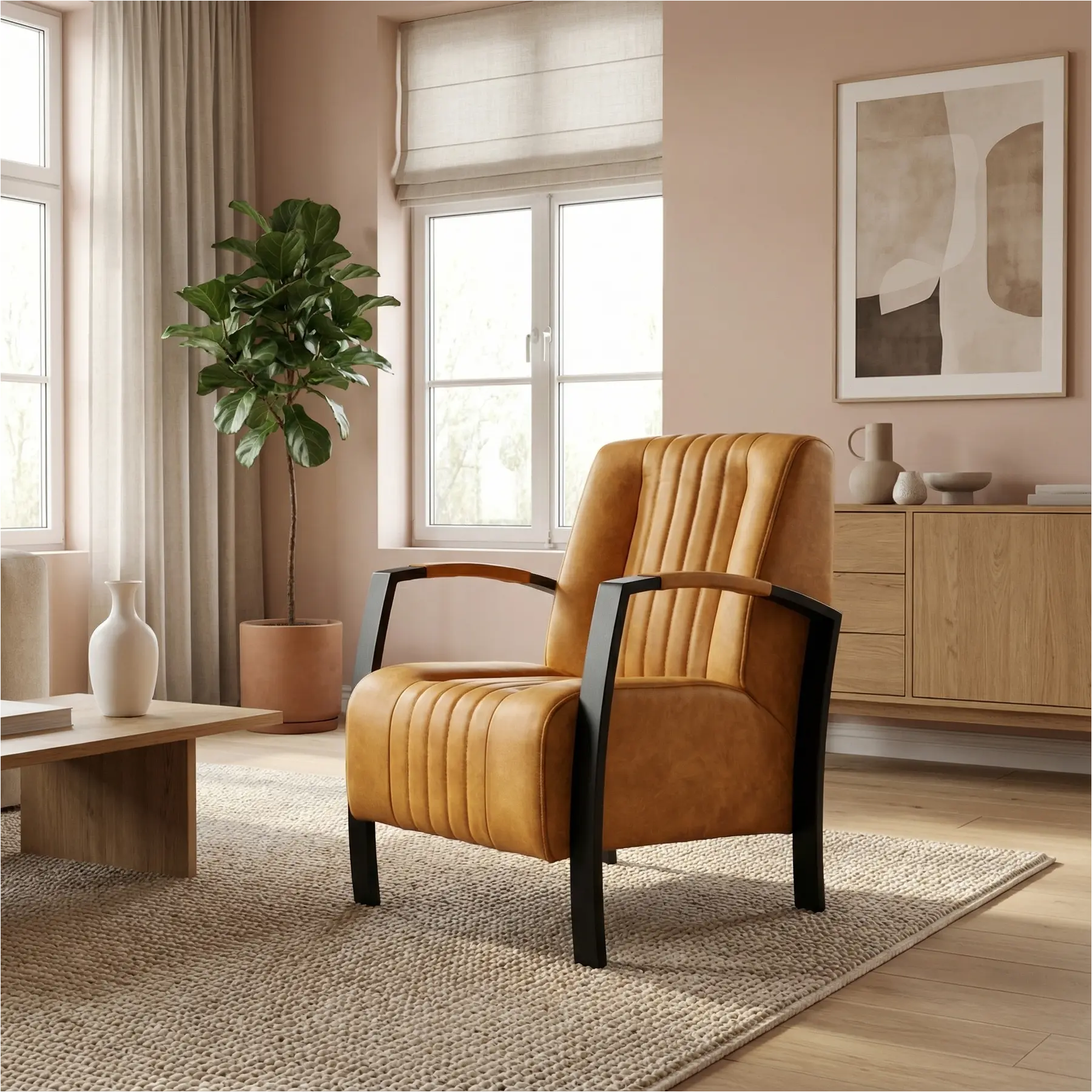 afbeelding van Leren fauteuil Glamour - Kenia Cognac (cognac)