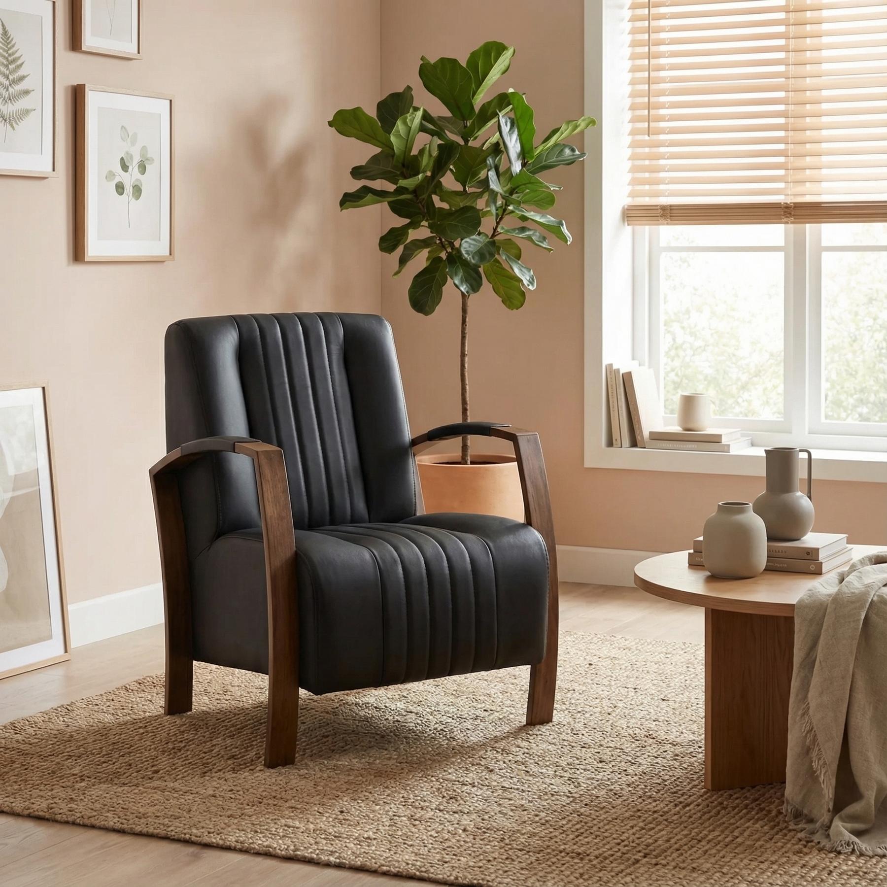 afbeelding van Leren fauteuil Glamour - Rancho Nero (zwart)