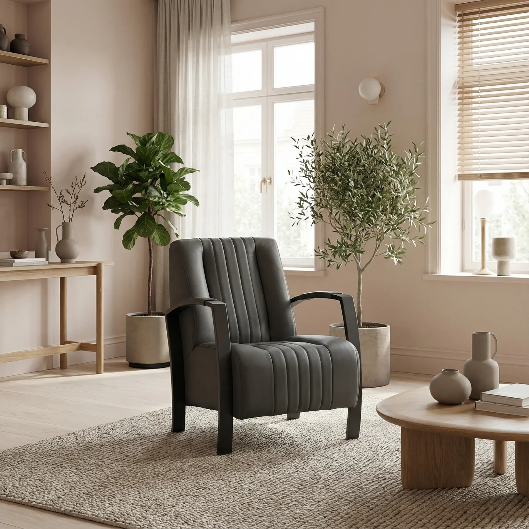 afbeelding van Leren fauteuil Glamour - Toledo Antracite (donkergrijs)