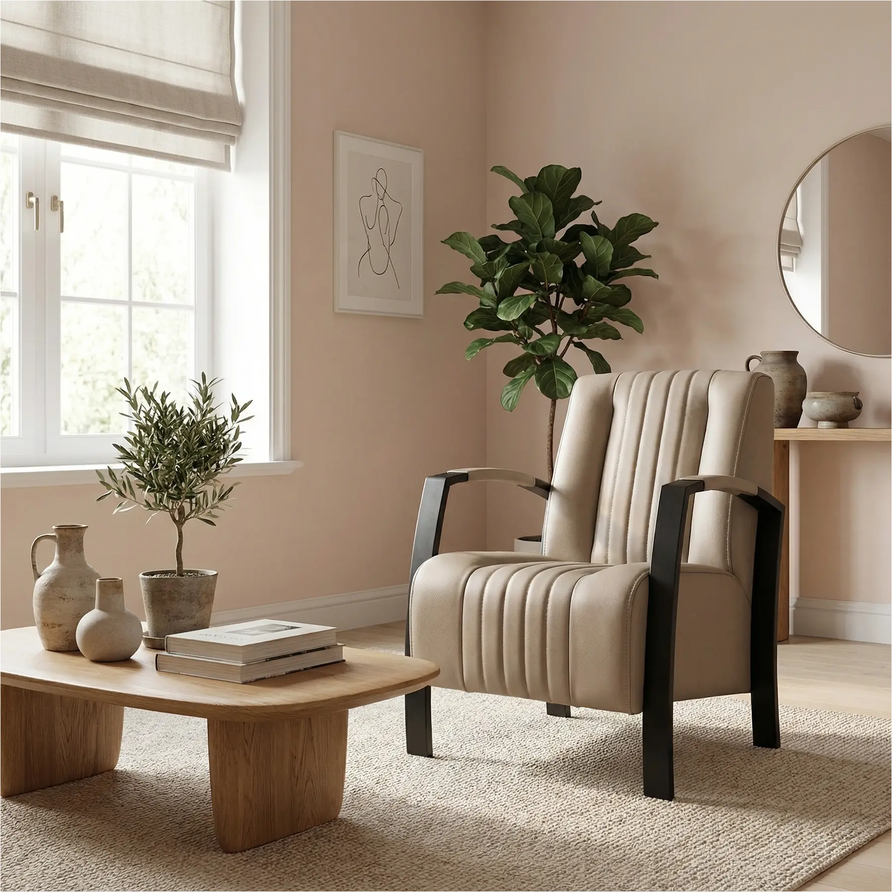 afbeelding van Leren fauteuil Glamour - Toledo Khaki (taupe/bruin)