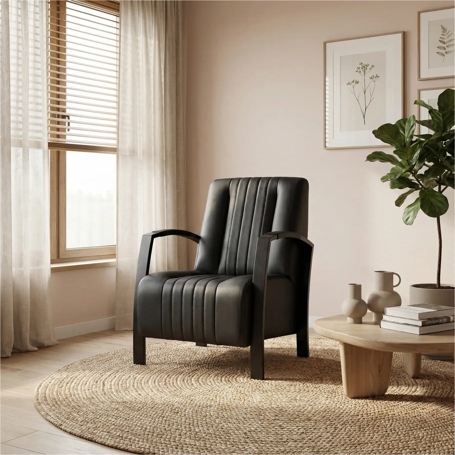 afbeelding van Leren fauteuil Glamour - Toledo Nero (zwart)