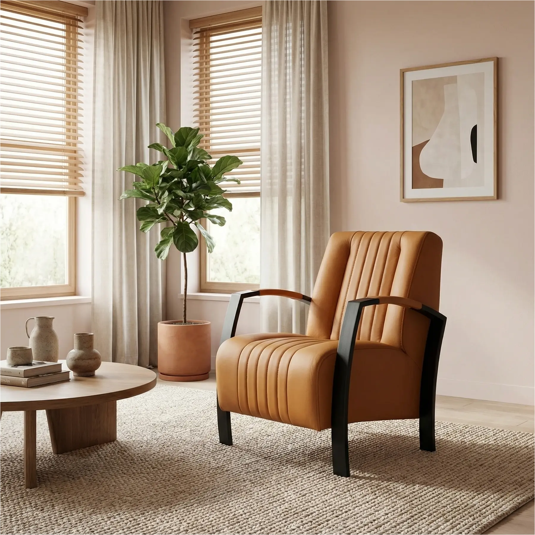 afbeelding van Leren fauteuil Glamour - Toledo Sabbia (lichtcognac)