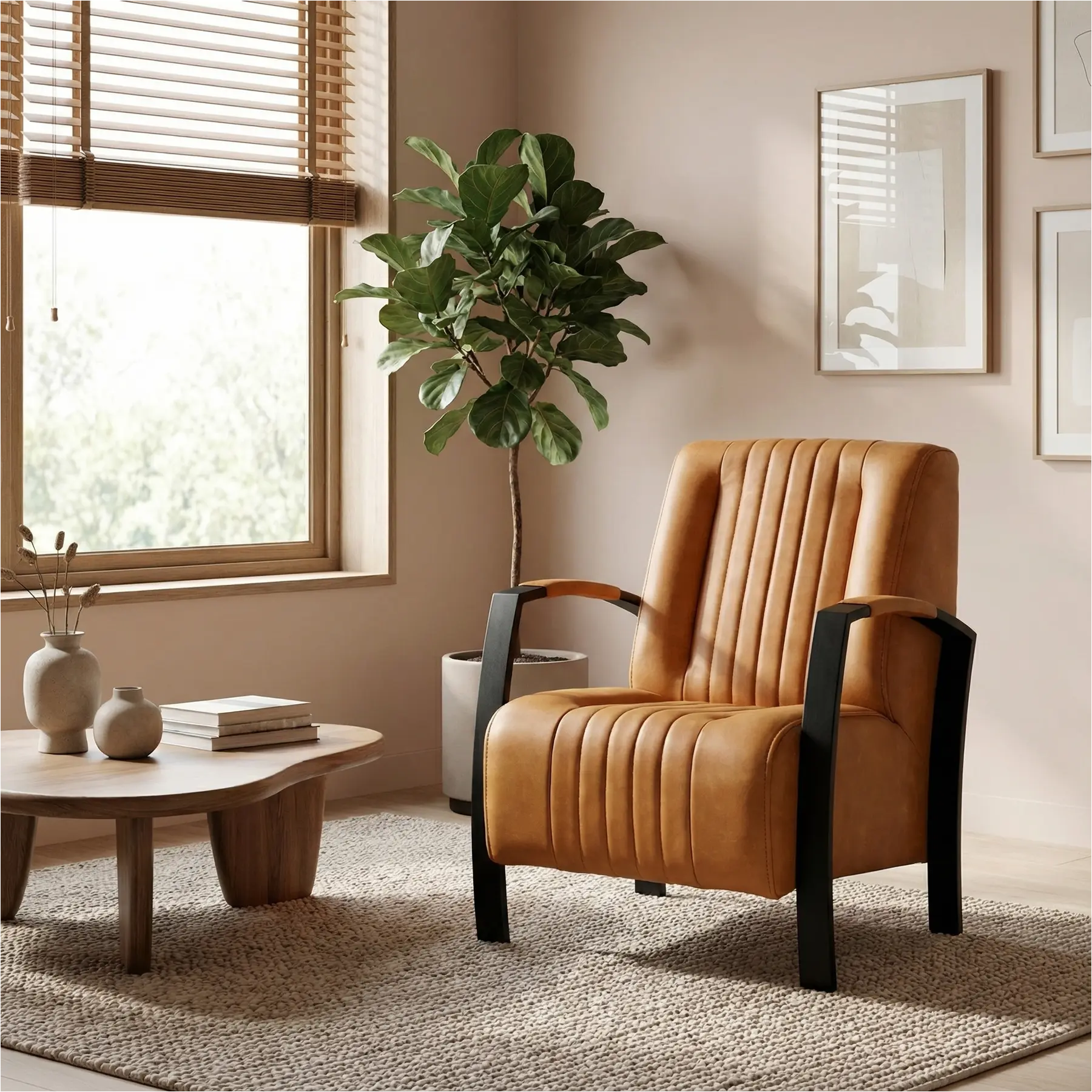 afbeelding van Leren fauteuil Glamour - Vintage Cognac (cognac)