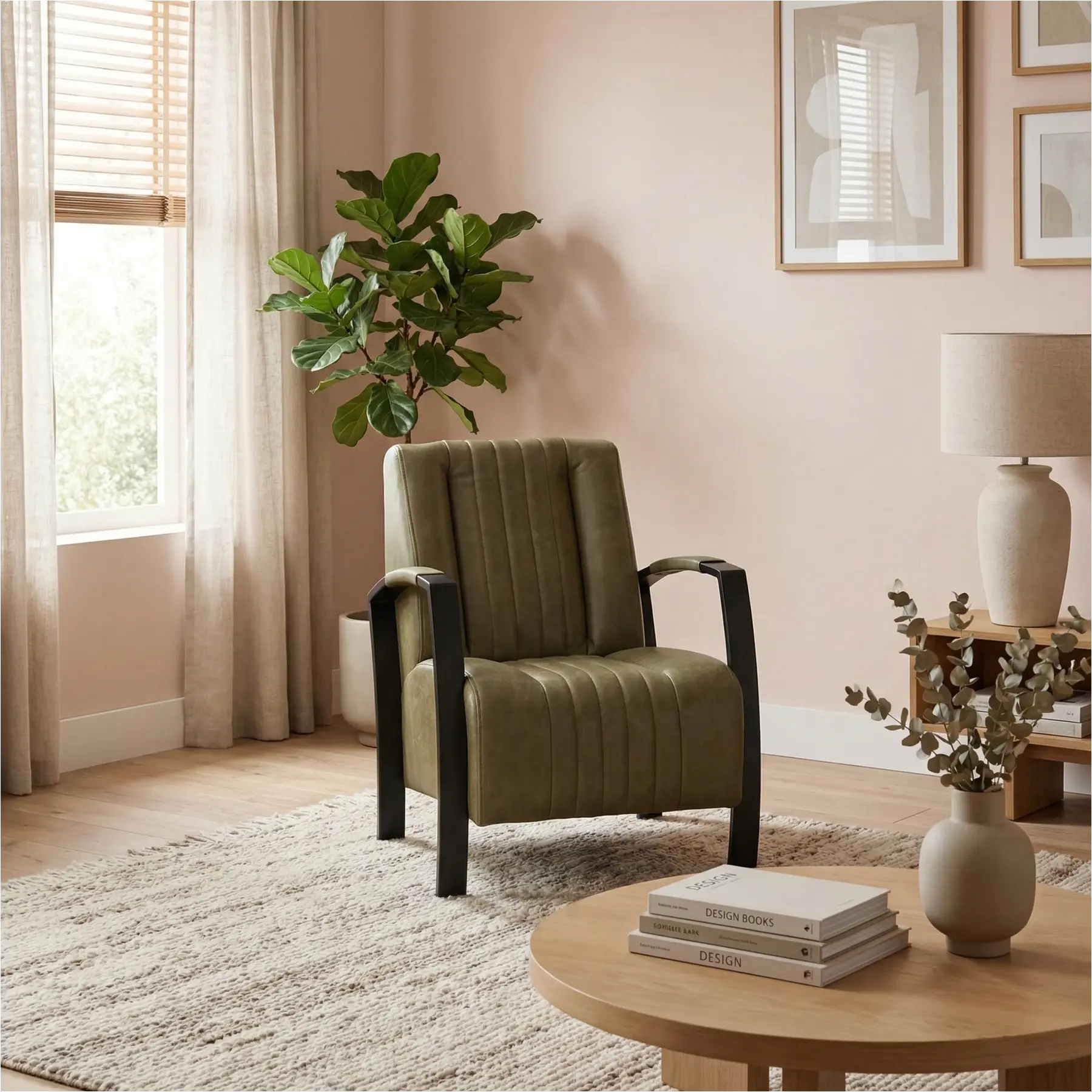 afbeelding van Leren fauteuil Glamour - Vintage Olive (olijf/groen)