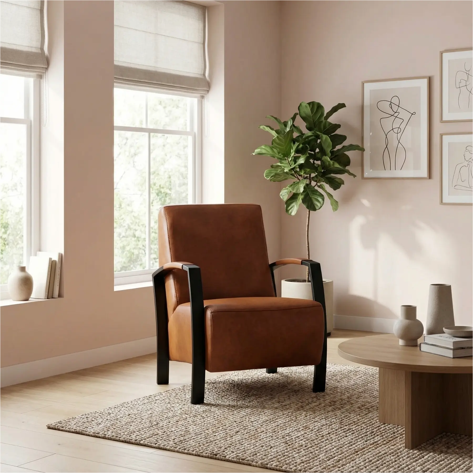 afbeelding van Leren fauteuil Glory - Granada Savannah (cognac)