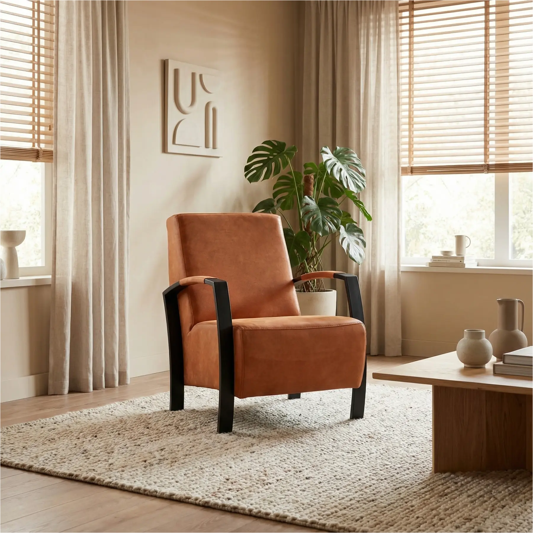 afbeelding van Leren fauteuil Glory - Kenia Rost (oranje)