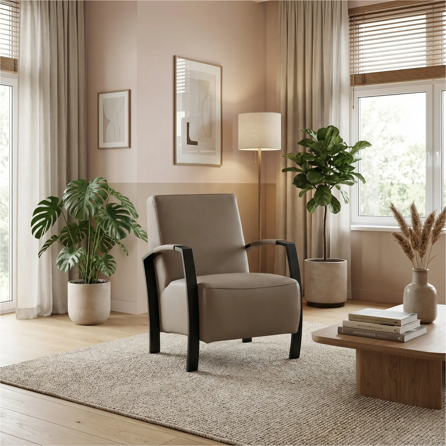 afbeelding van Leren fauteuil Glory - Toledo Khaki (taupe/bruin)