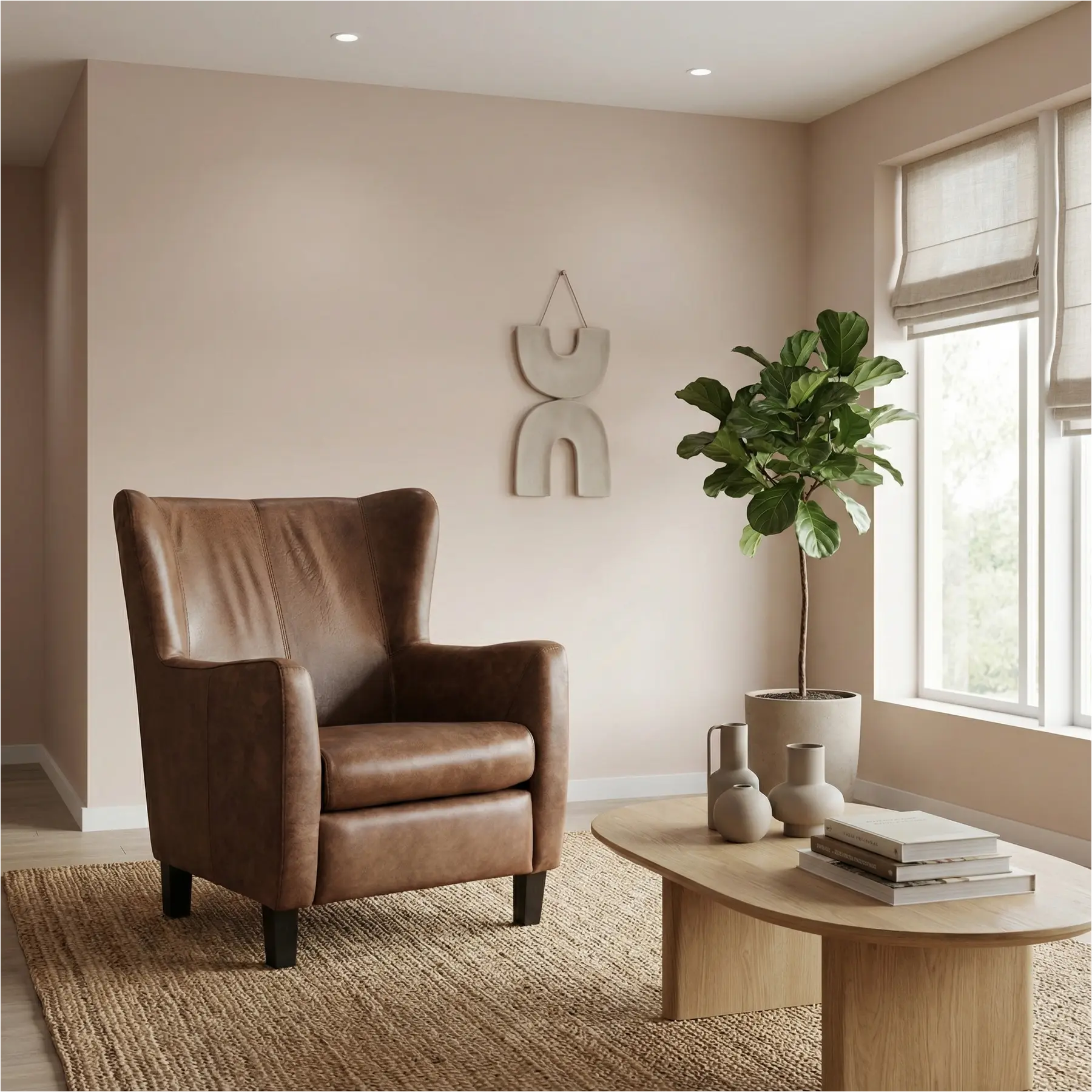 afbeelding van Leren fauteuil Hug - Vintage Brown (bruin) - Poten hout bruin