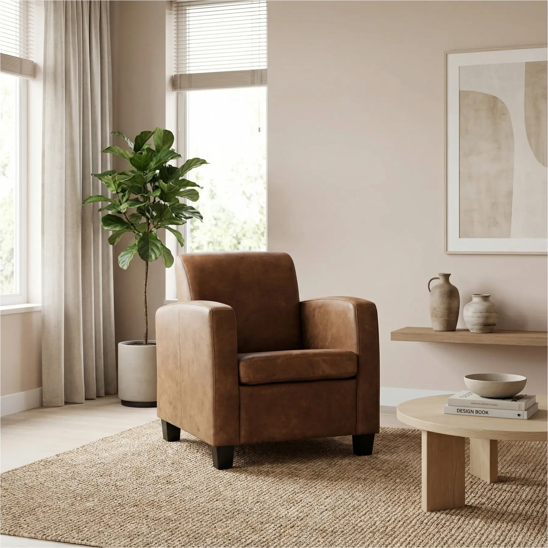 afbeelding van Leren fauteuil Joy - Kenia Brown (bruin) - Poten hout zwart