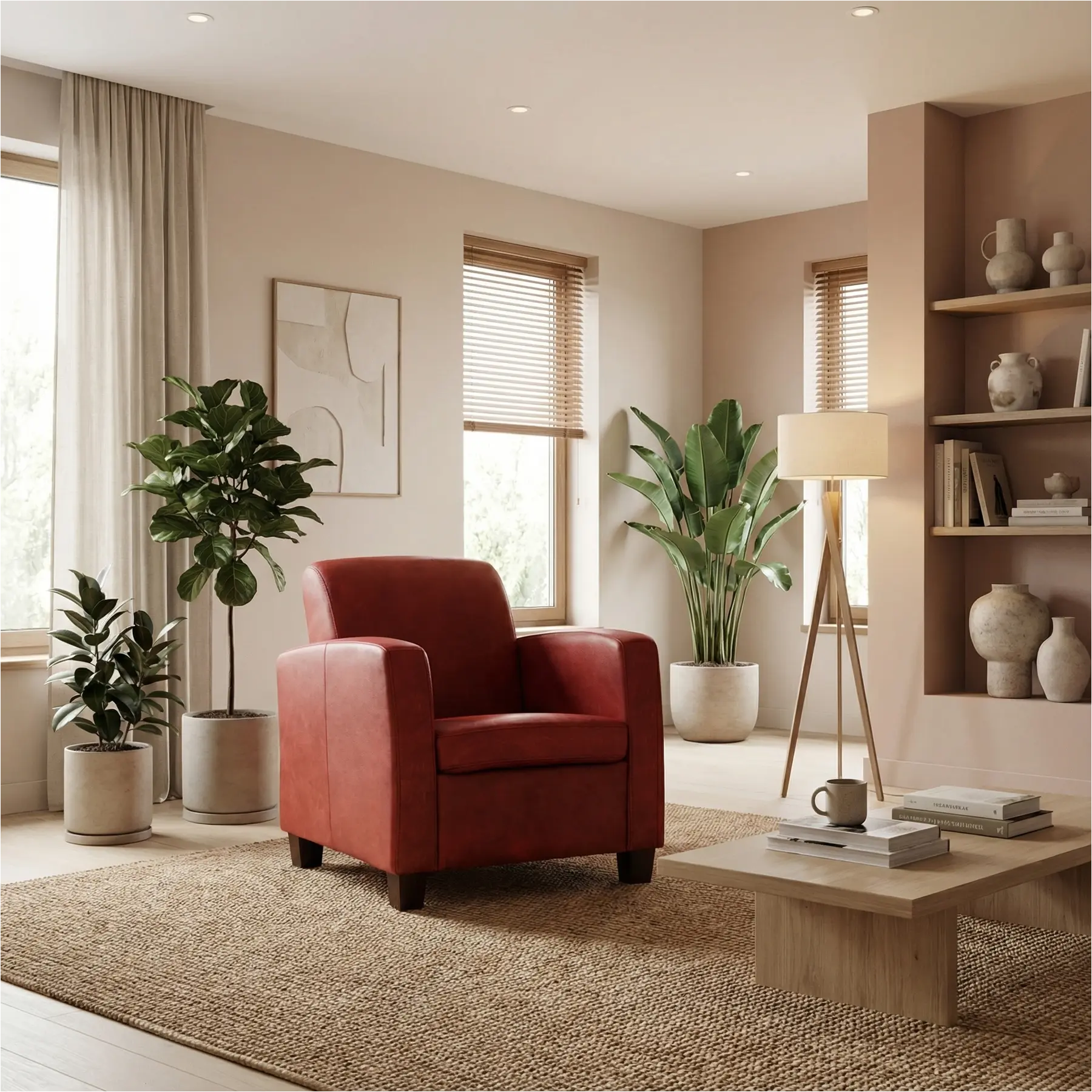 afbeelding van Leren fauteuil Joy - Kenia Burgundy (rood) - Poten hout zwart