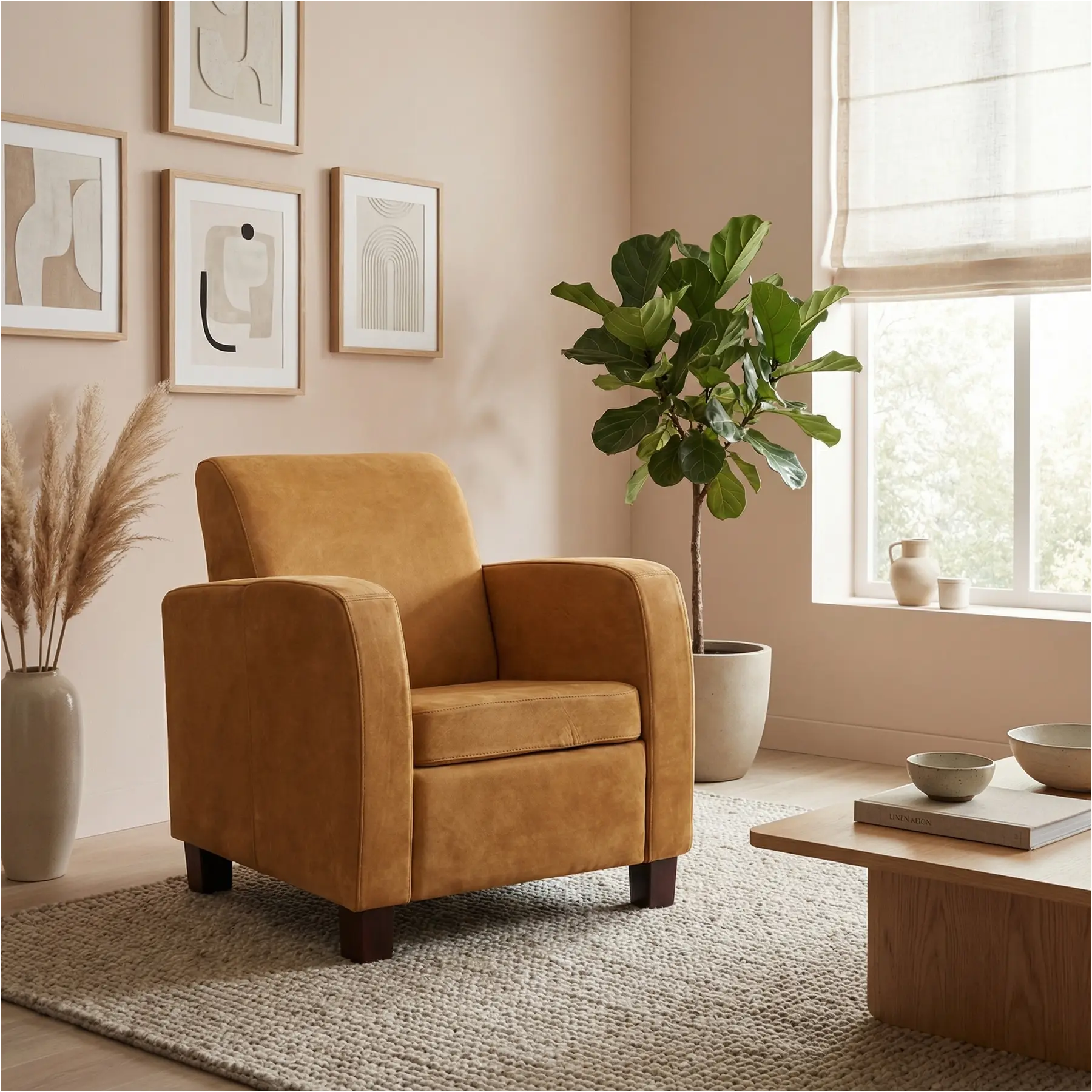 afbeelding van Leren fauteuil Joy - Kenia Cognac (cognac) - Poten hout zwart