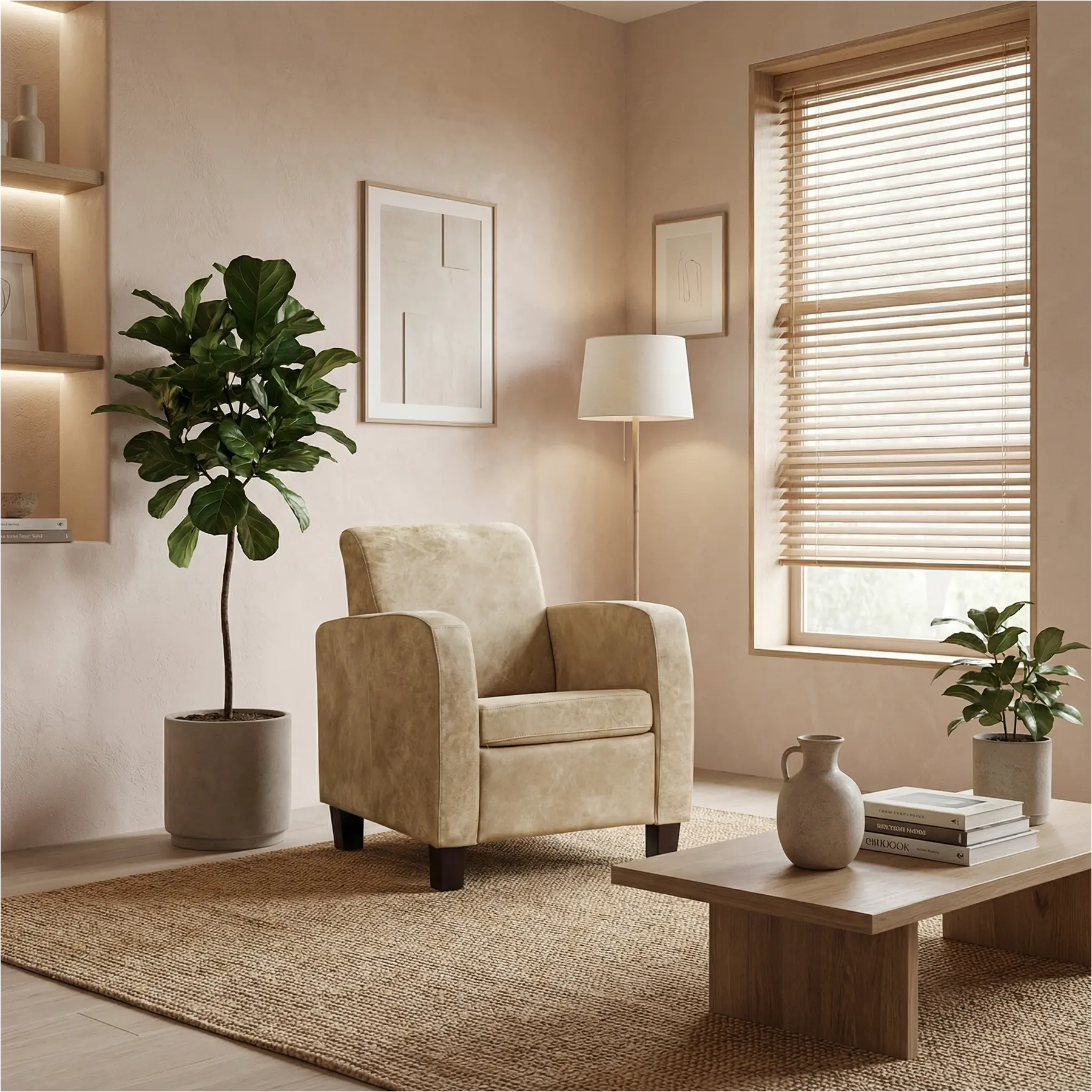 afbeelding van Leren fauteuil Joy - Kenia Taupe (taupe/bruin) - Poten hout zwart