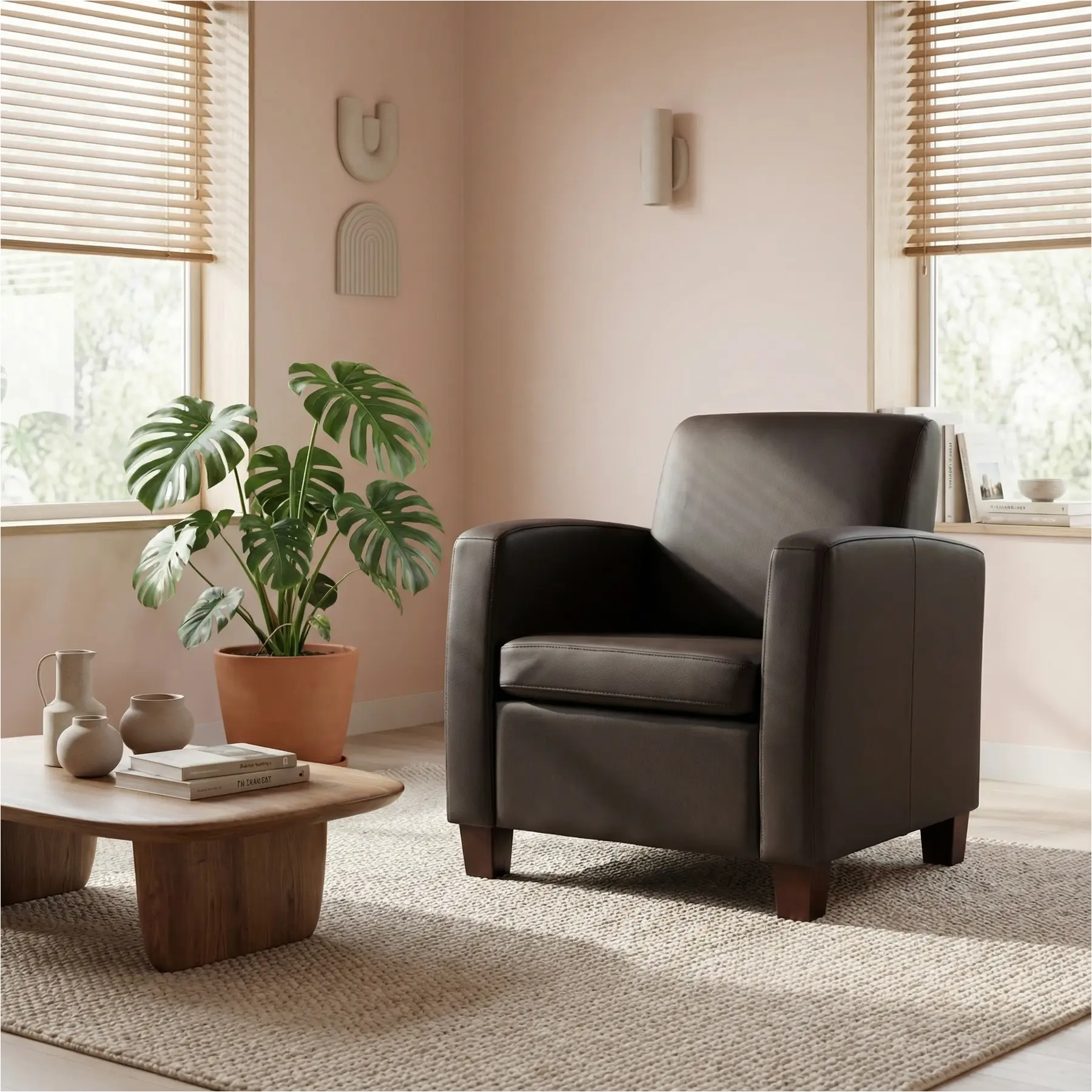 afbeelding van Leren fauteuil Joy - Toledo Caffe (donkerbruin) - Poten hout bruin