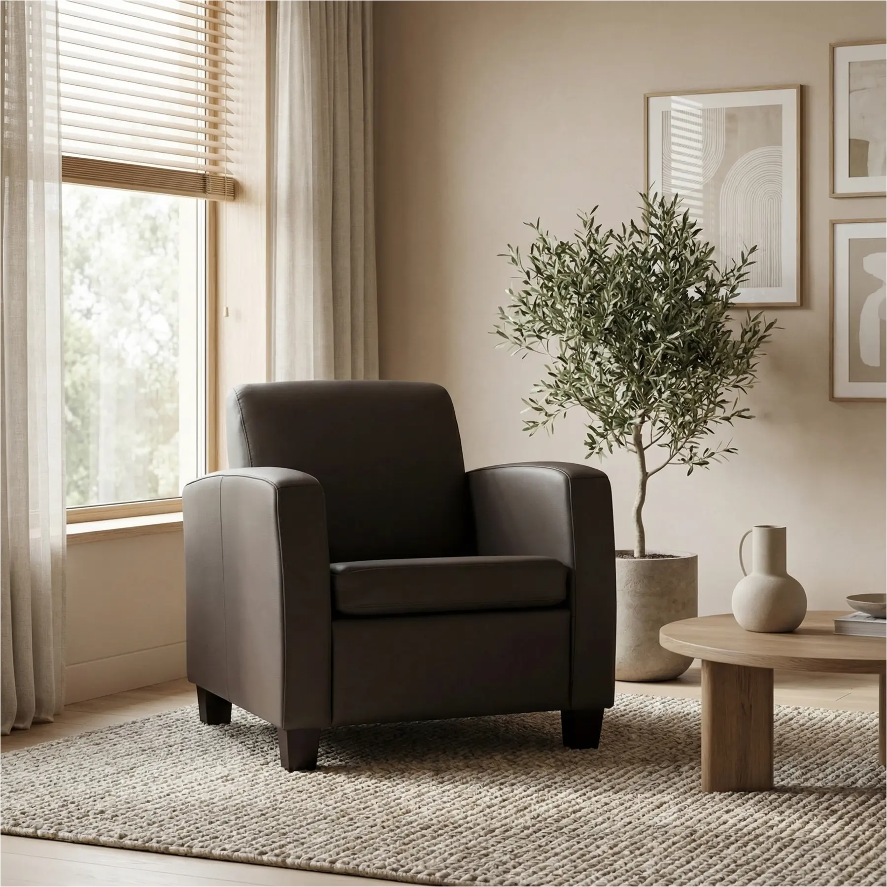 afbeelding van Leren fauteuil Joy - Toledo Caffe (donkerbruin) - Poten hout zwart