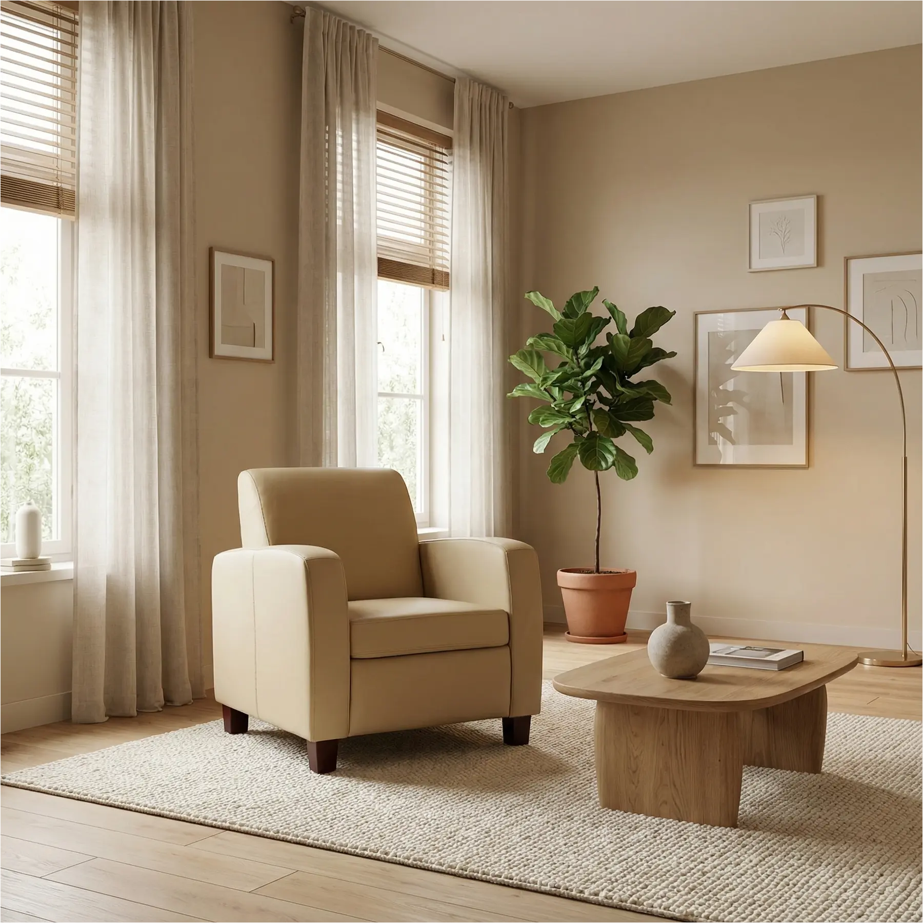 afbeelding van Leren fauteuil Joy - Toledo Kalahari (bruin) - Poten hout bruin