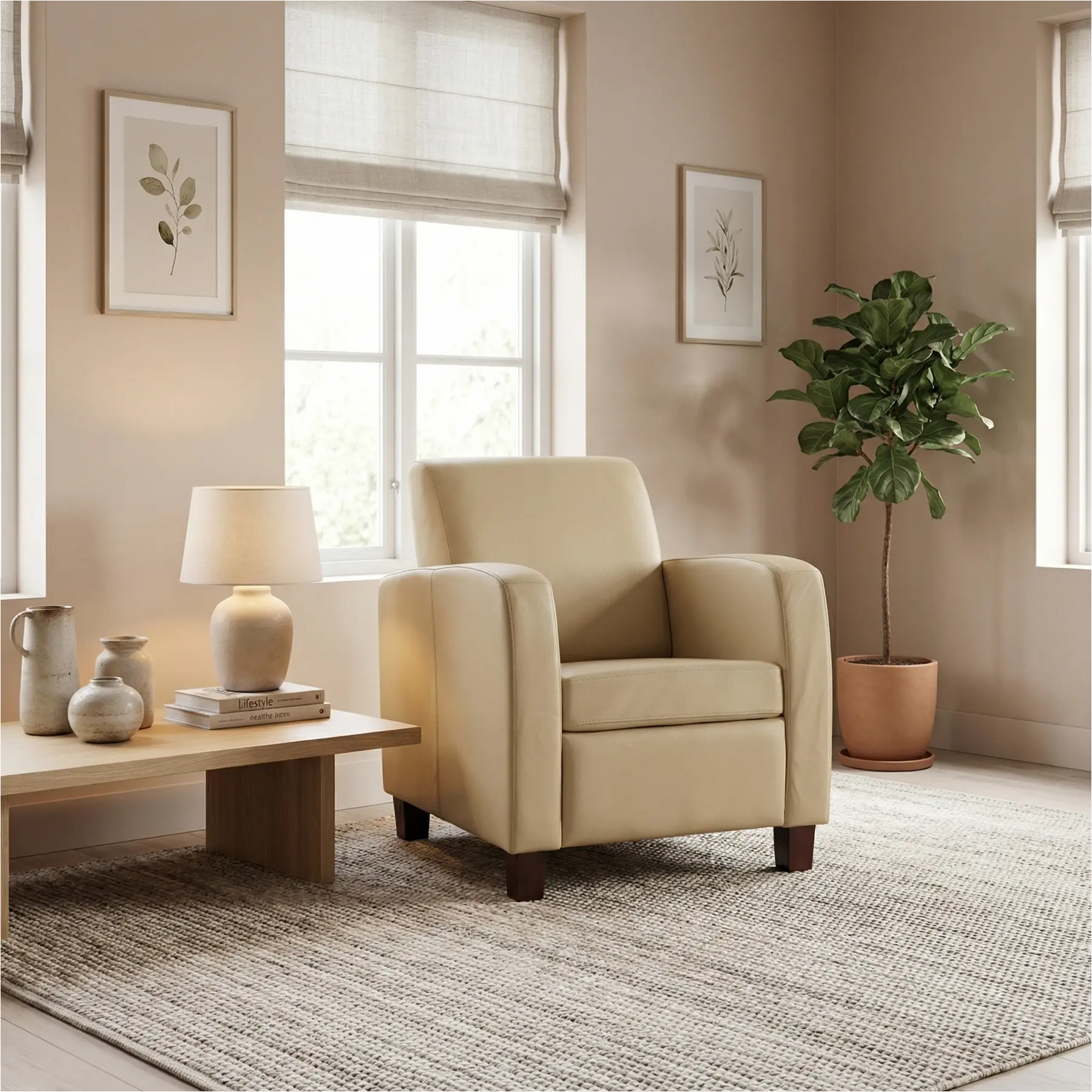 afbeelding van Leren fauteuil Joy - Toledo Kalahari (bruin) - Poten hout zwart