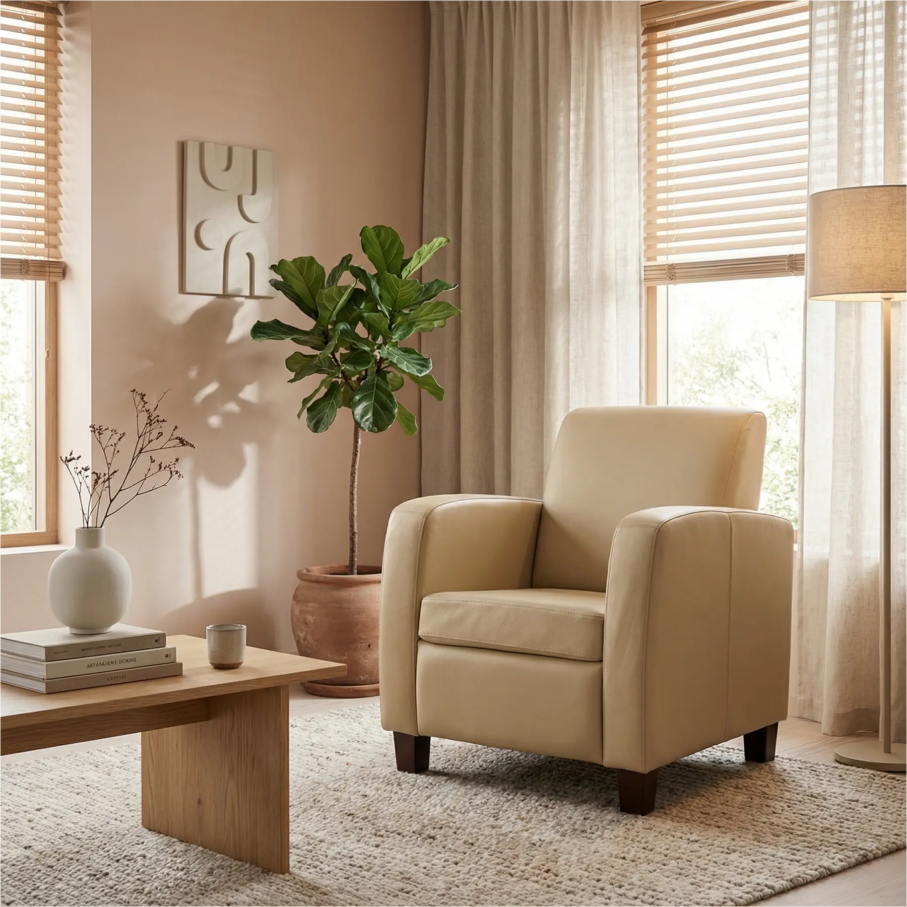 afbeelding van Leren fauteuil Joy - Toledo Kalahari (bruin) - Poten hout bruin