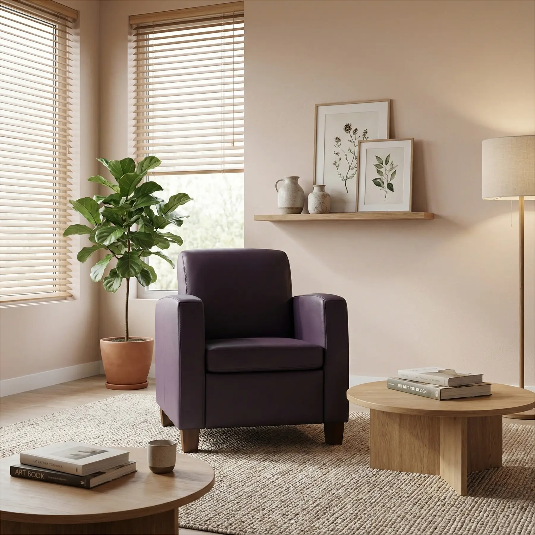 afbeelding van Leren fauteuil Joy - Toledo Merlin (donkerpaars) - Poten hout zwart