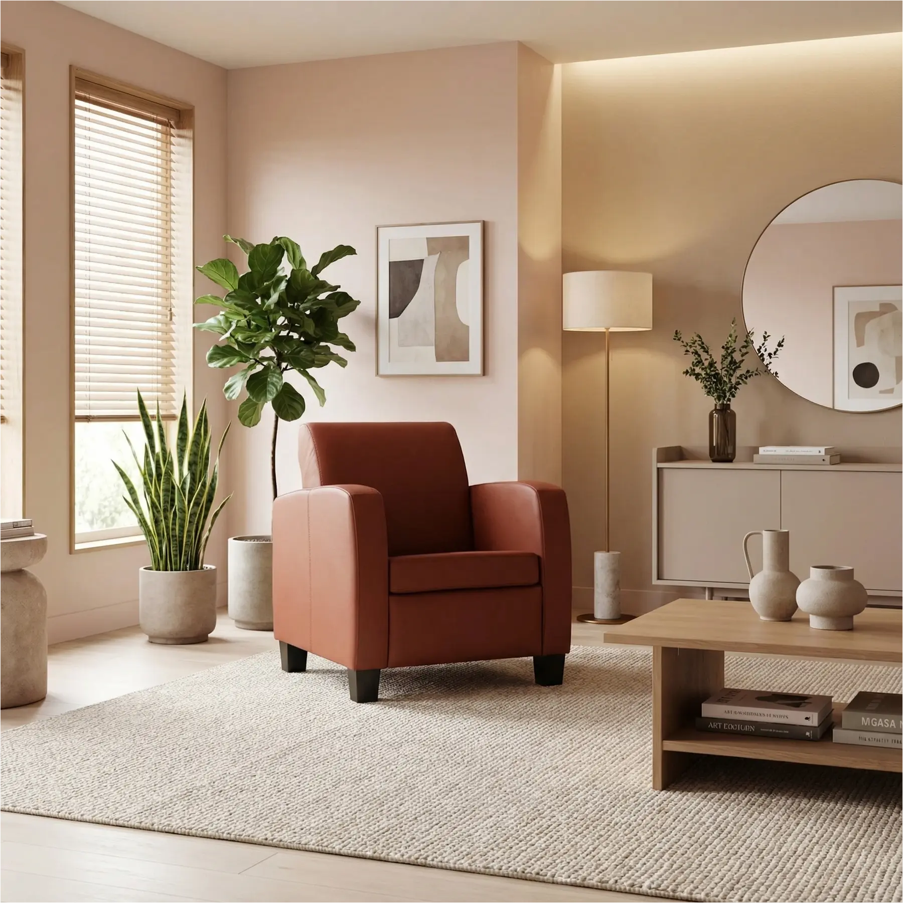 afbeelding van Leren fauteuil Joy - Toledo Terra (donkercognac) - Poten hout bruin