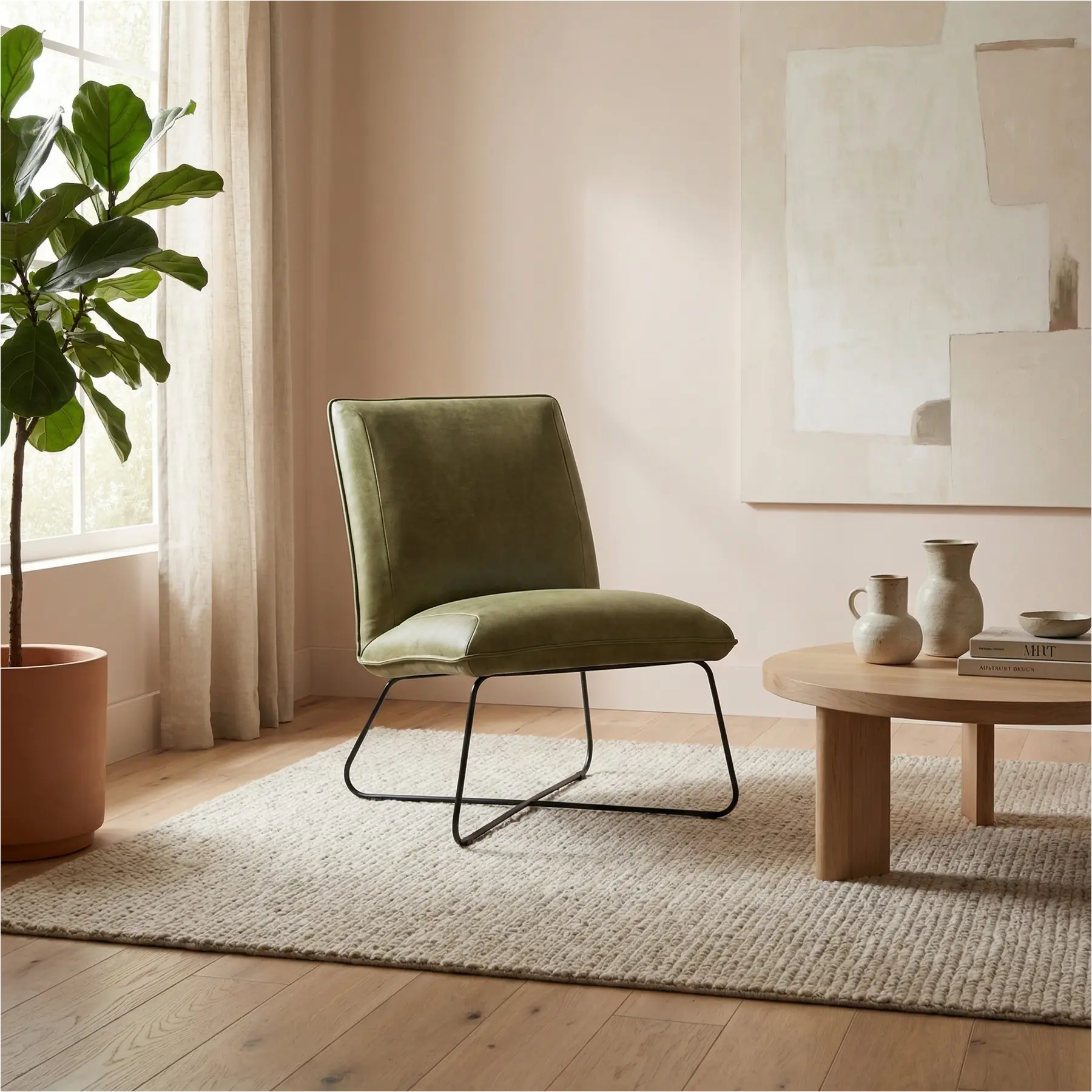 afbeelding van Leren fauteuil Less - Kenia Olive (olijf)