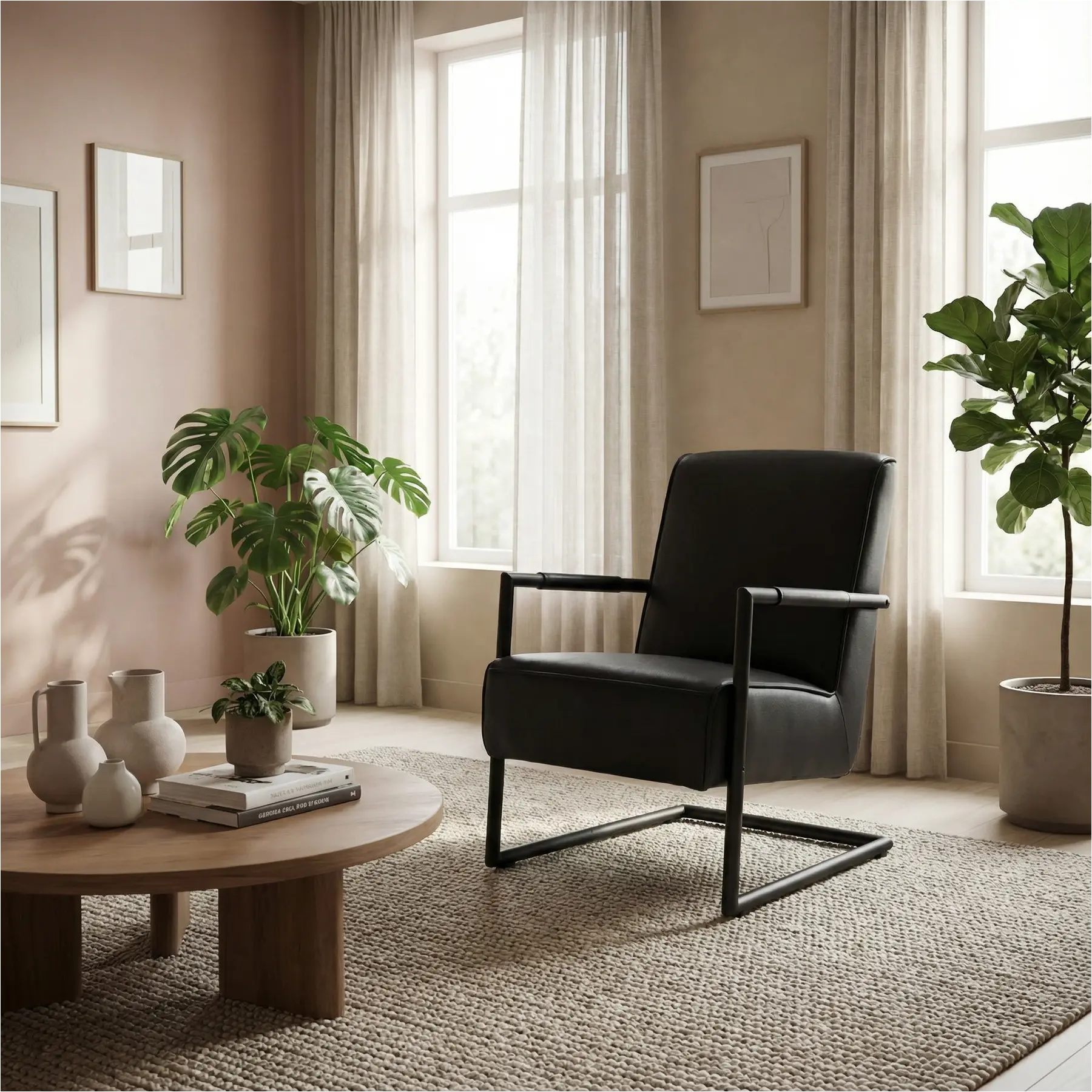 afbeelding van Leren fauteuil Lodge - Granada Black (zwart)