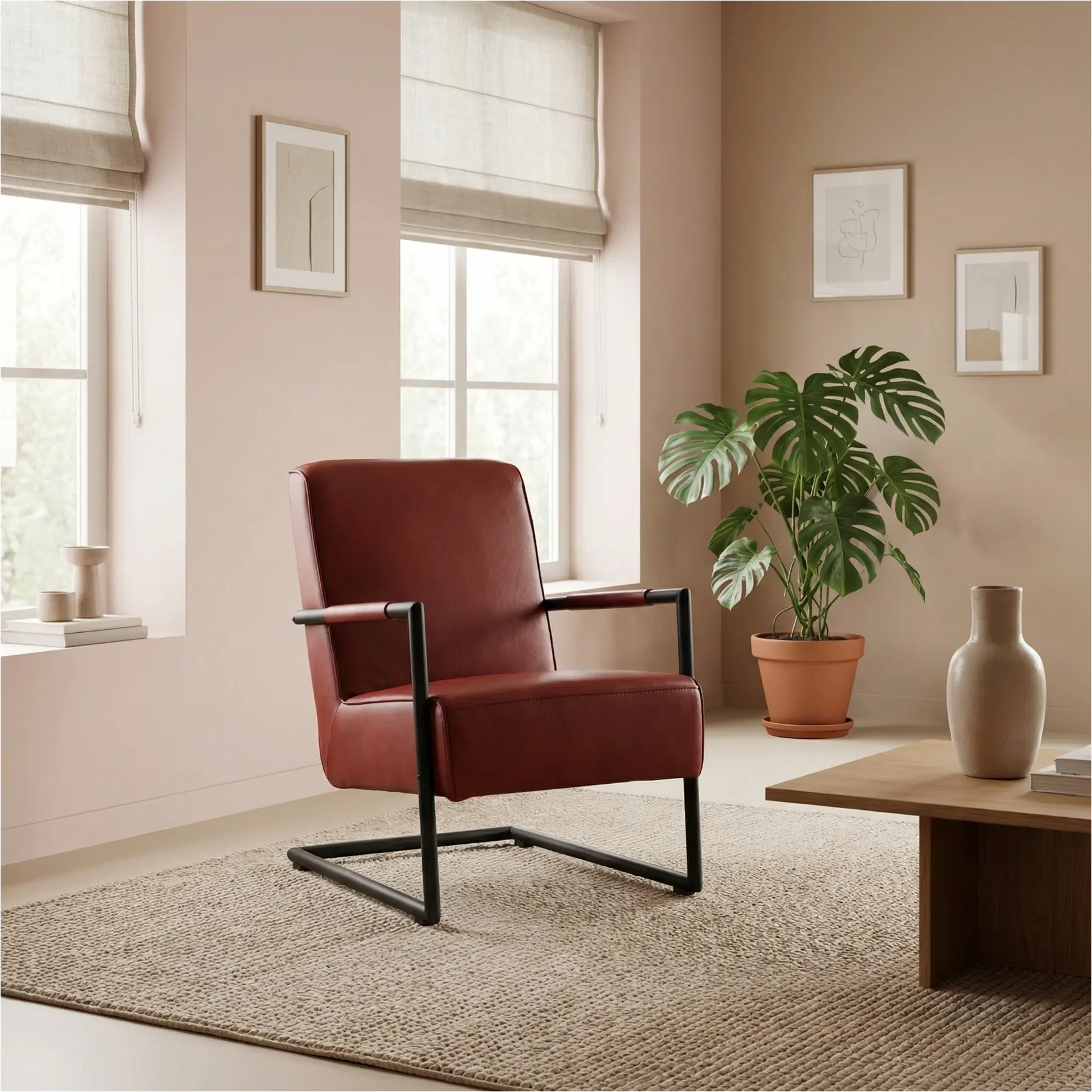 afbeelding van Leren fauteuil Lodge - Granada Rouge (rood)