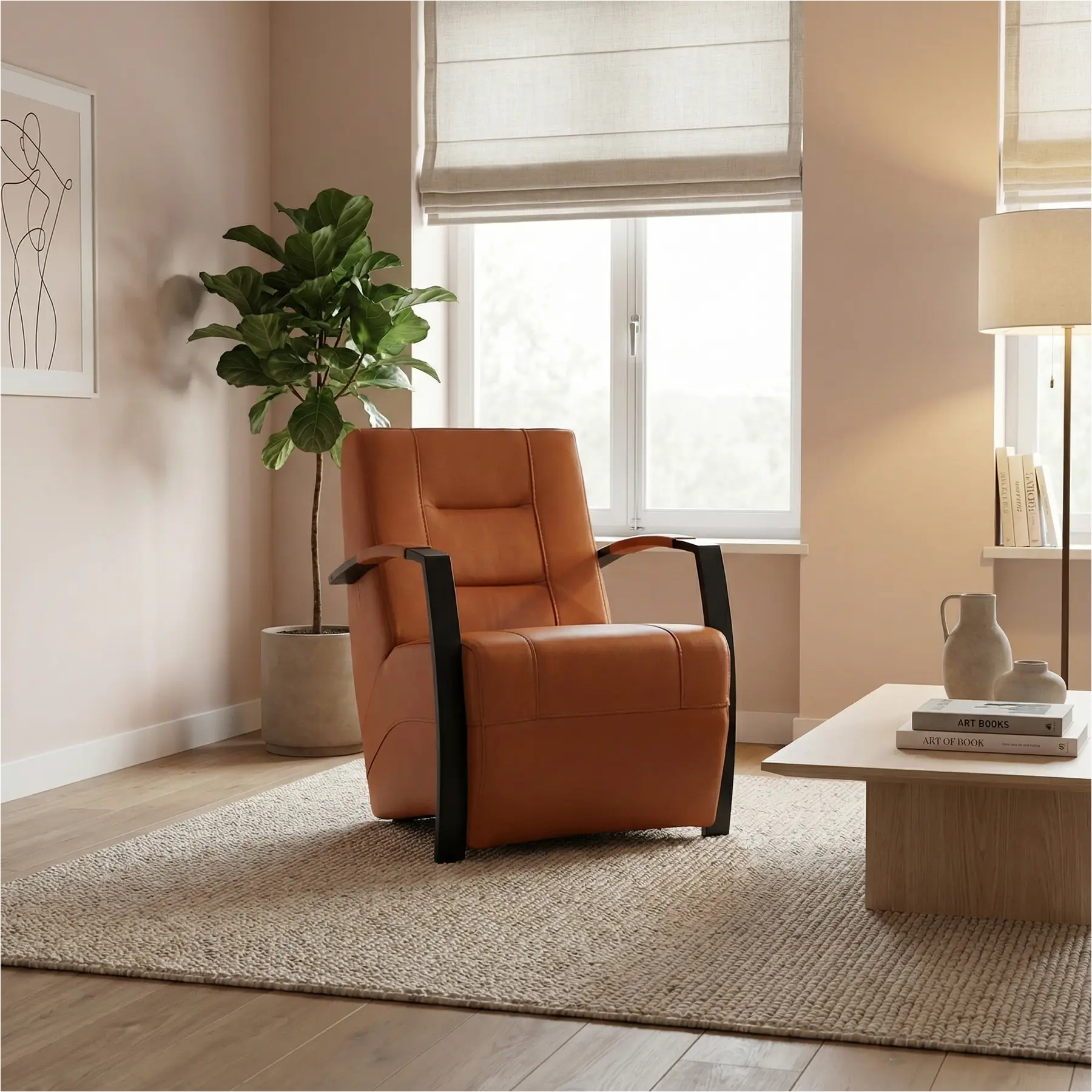 afbeelding van Leren fauteuil Magnificent - Hermes Cognac (cognac/oranje)