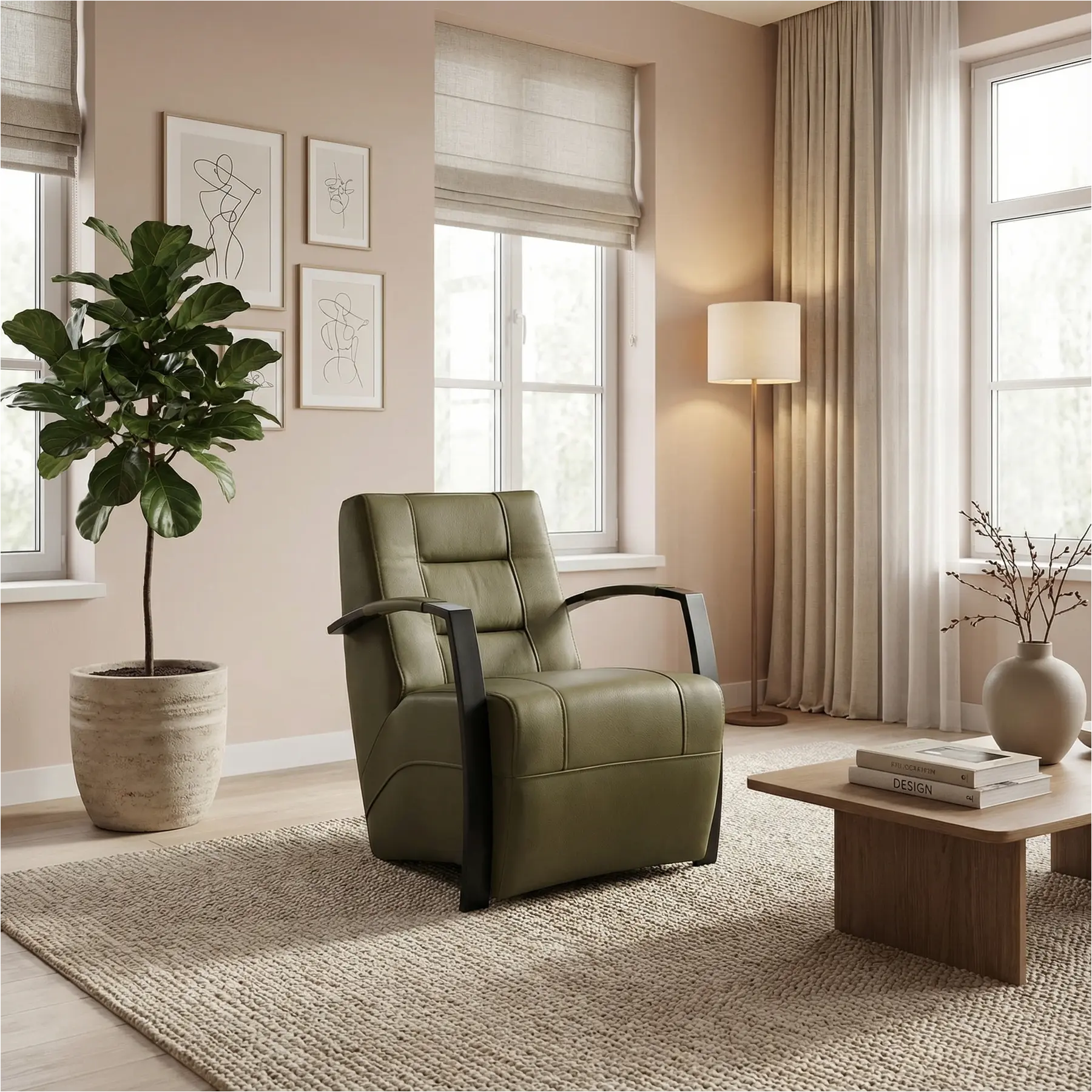 afbeelding van Leren fauteuil Magnificent - Toledo Olive (olijf/goen)