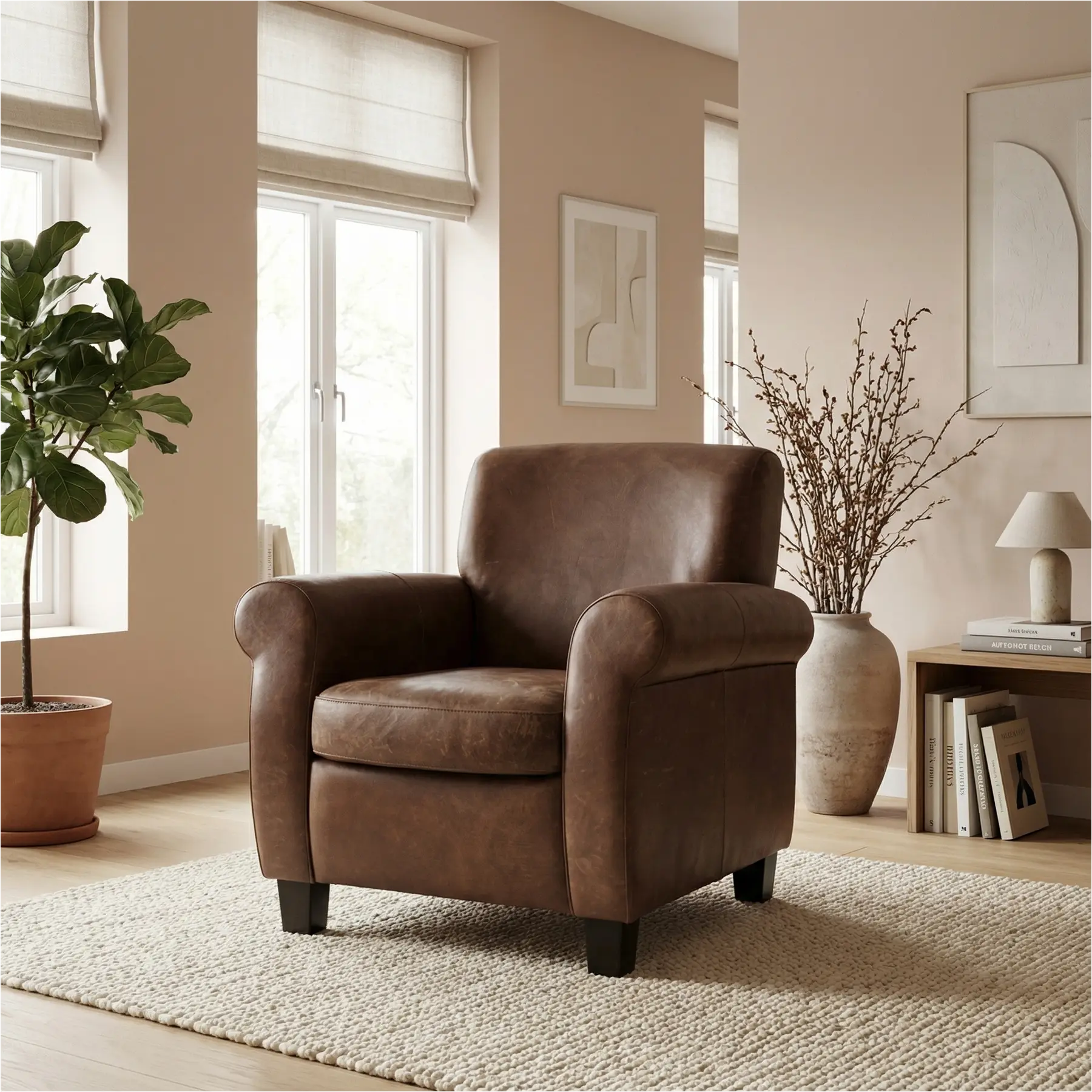 afbeelding van Leren fauteuil Perfection - Vintage Brown (bruin) - Poten hout zwart