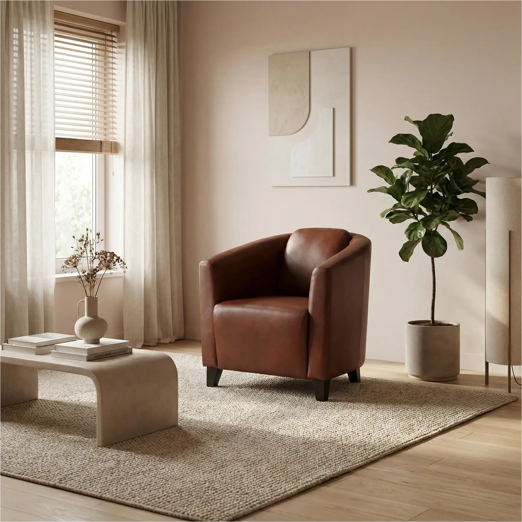 afbeelding van Leren fauteuil Press - Granada Savannah (cognac) - Poten hout zwart