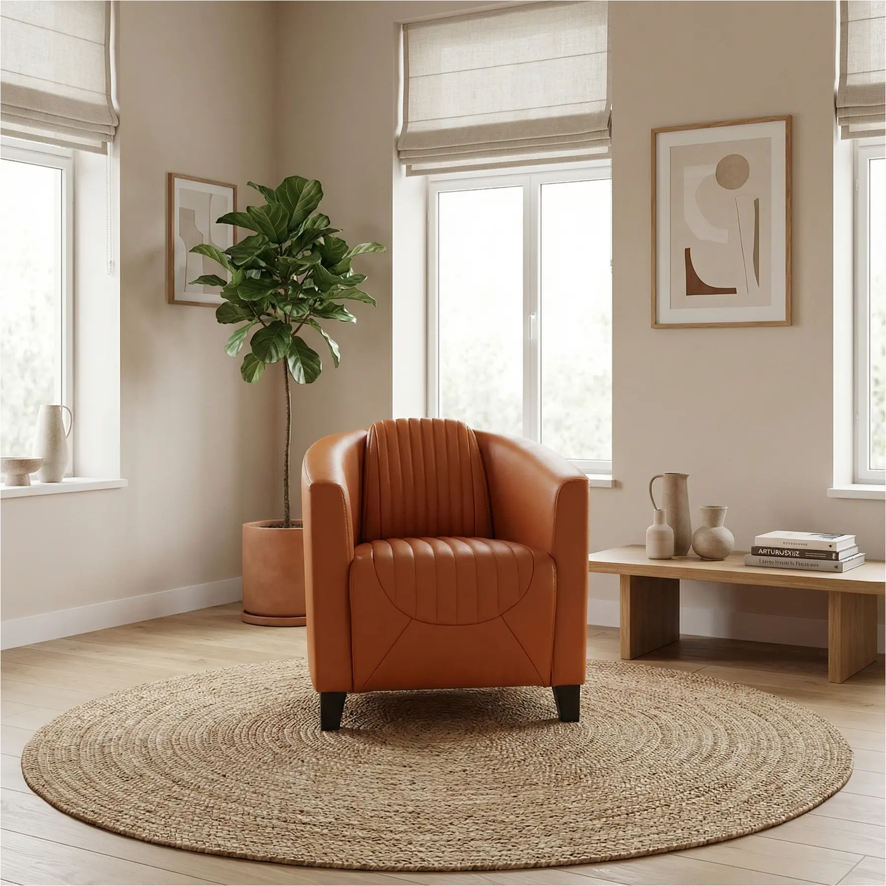 afbeelding van Leren fauteuil Press Special - Massif Amaretto (cognac) - Poten hout zwart