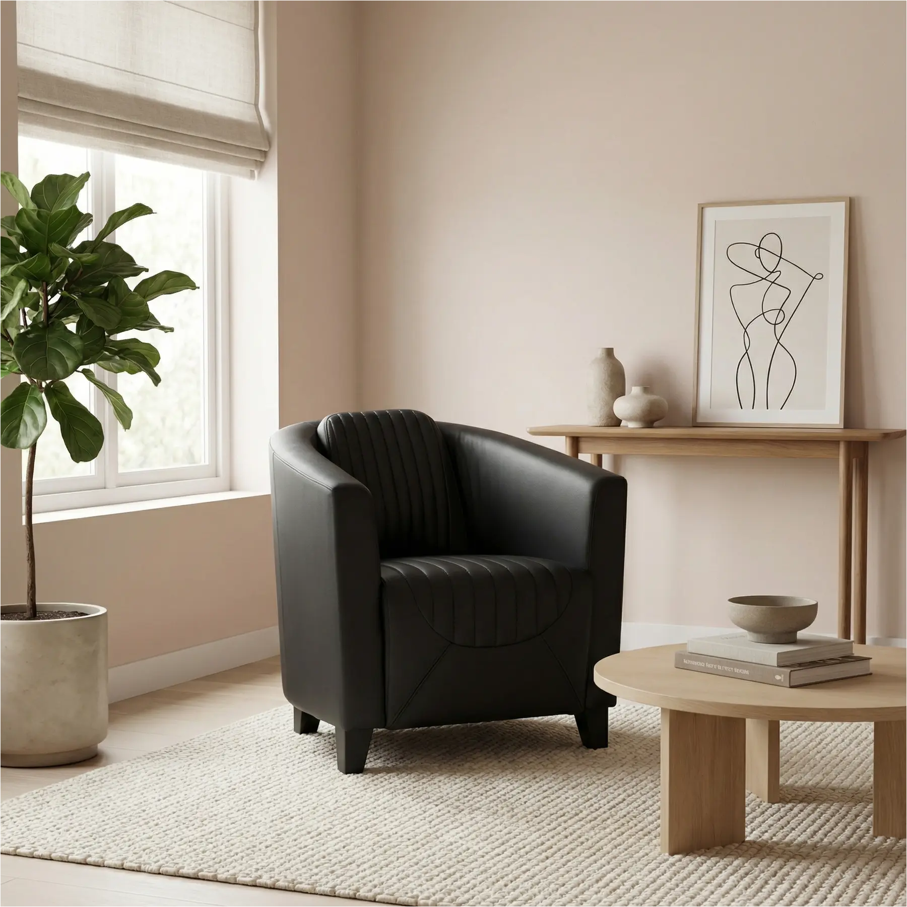 afbeelding van Leren fauteuil Press Special - Toledo Nero (zwart) - Poten hout zwart