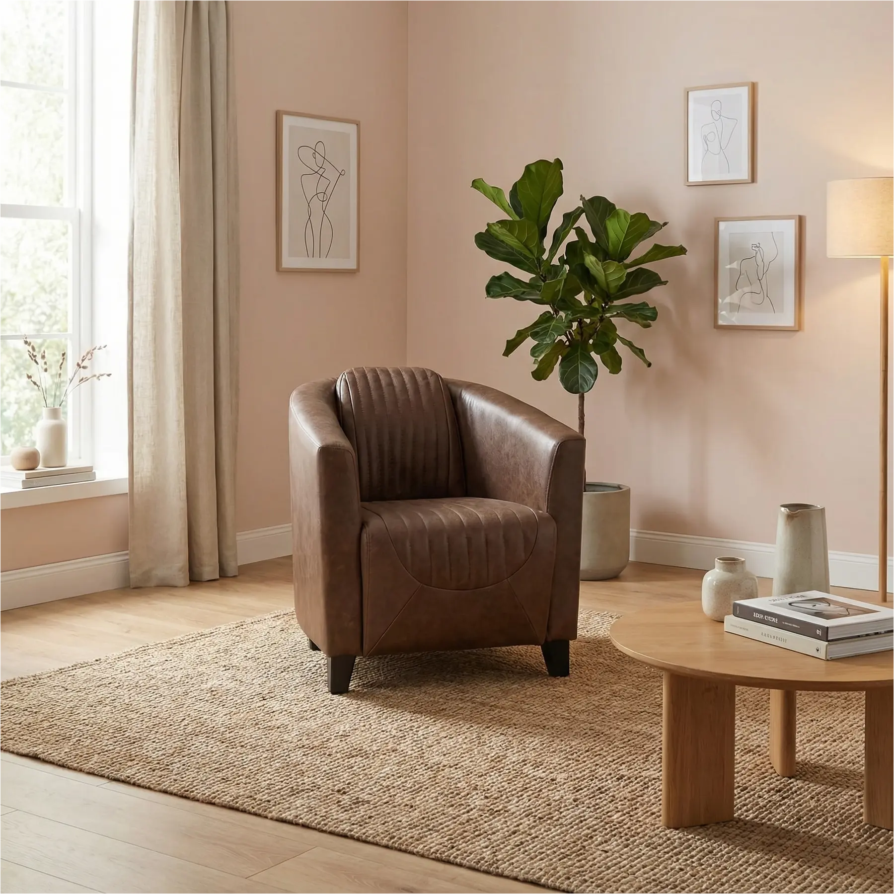 afbeelding van Leren fauteuil Press Special - Vintage Brown (bruin) - Poten hout zwart