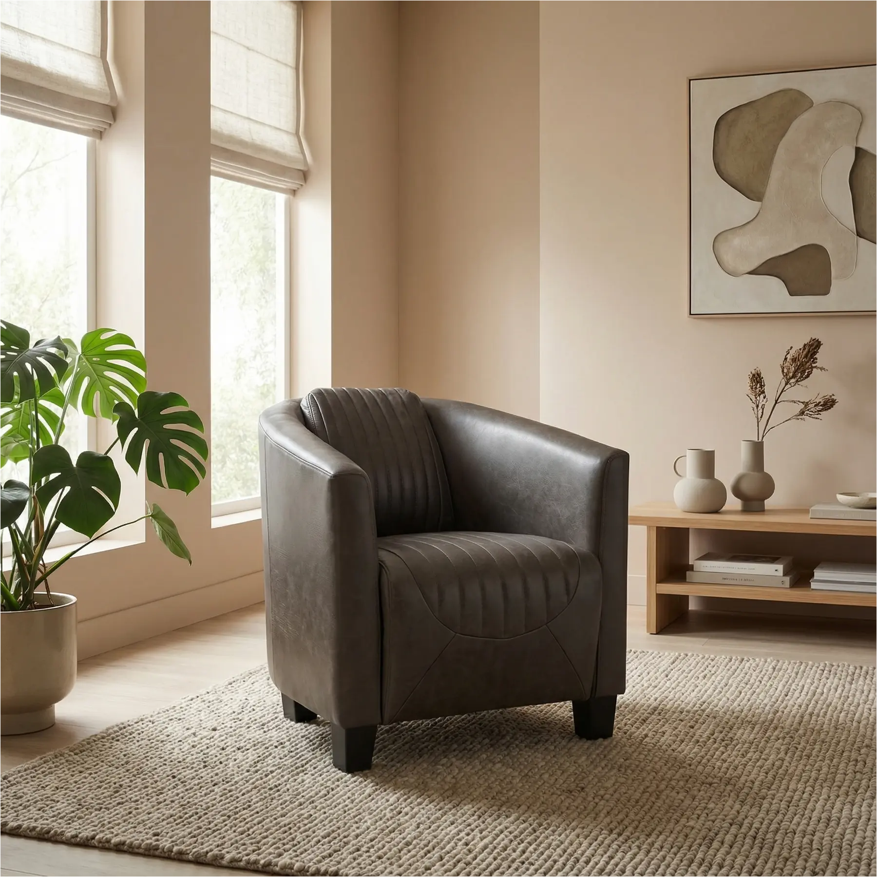 afbeelding van Leren fauteuil Press Special - Vintage Elephant (donkerbruin) - Poten hout zwart