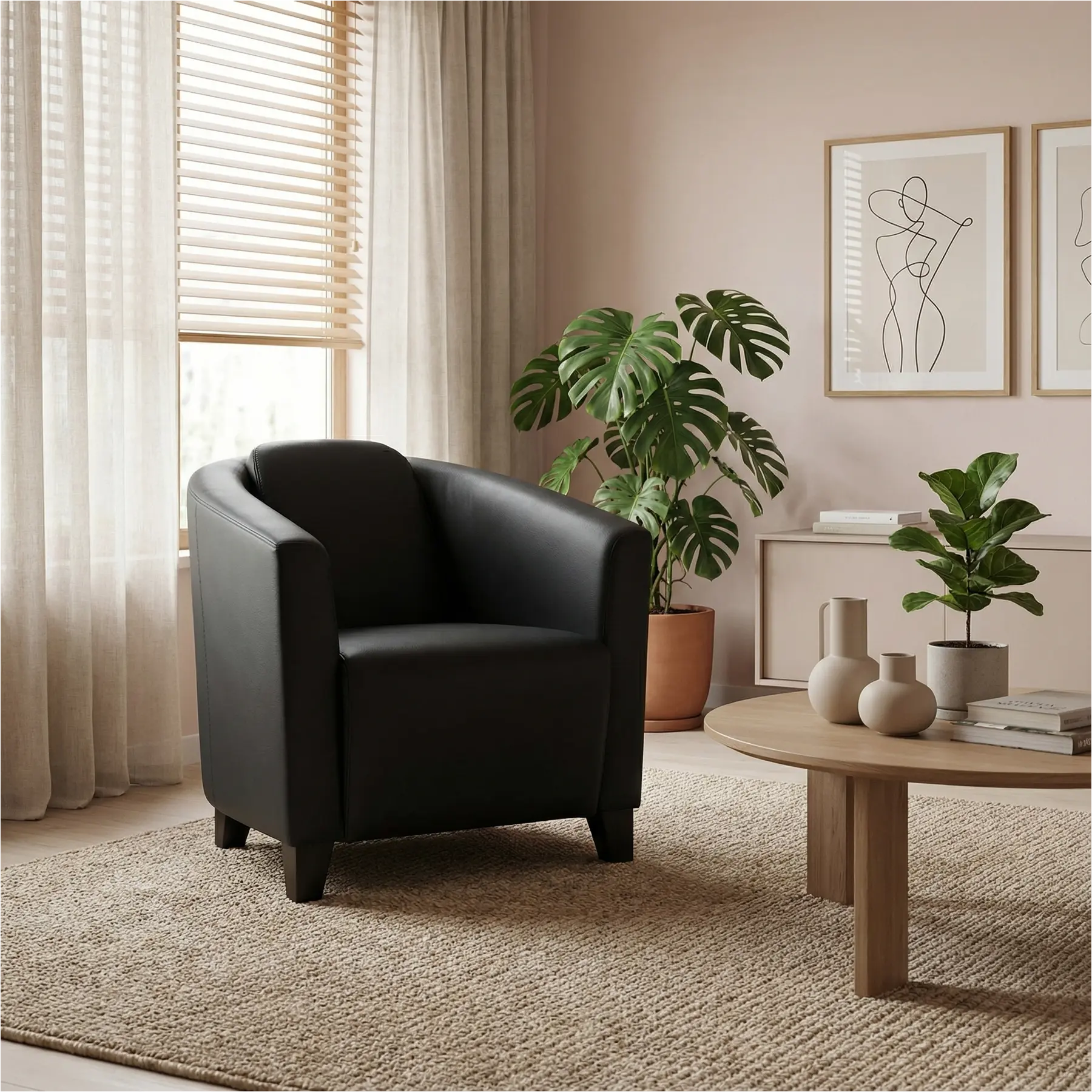 afbeelding van Leren fauteuil Press - Toledo Nero (zwart) - Poten hout zwart