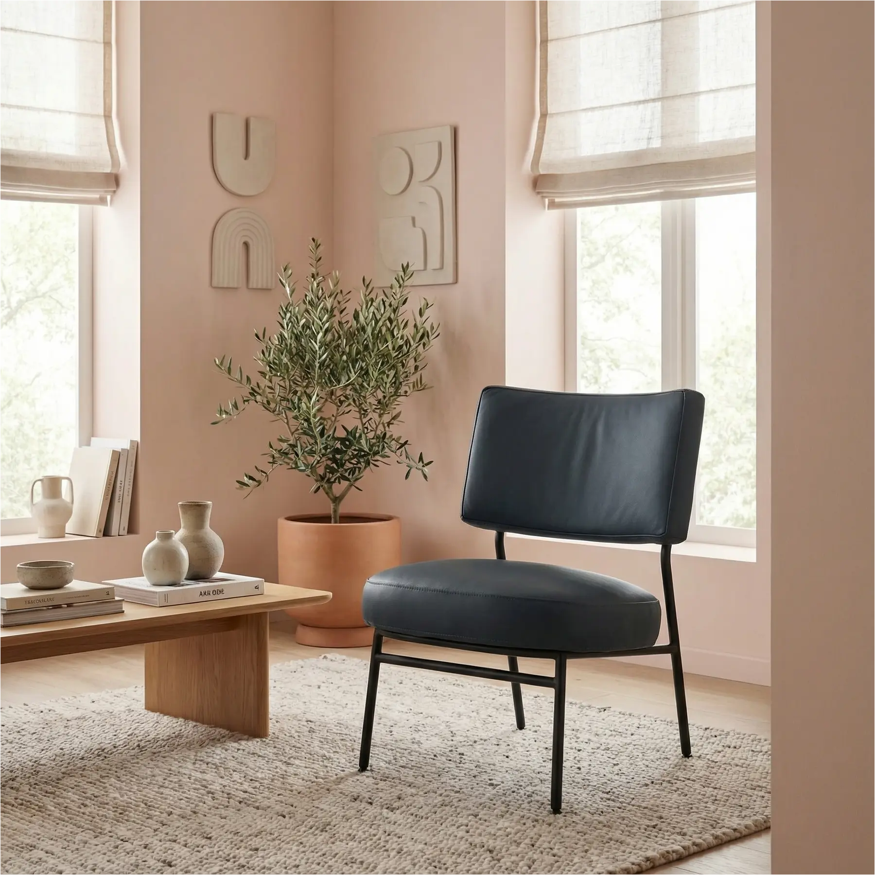 afbeelding van Leren fauteuil Rondo - Toledo Marine (blauw)