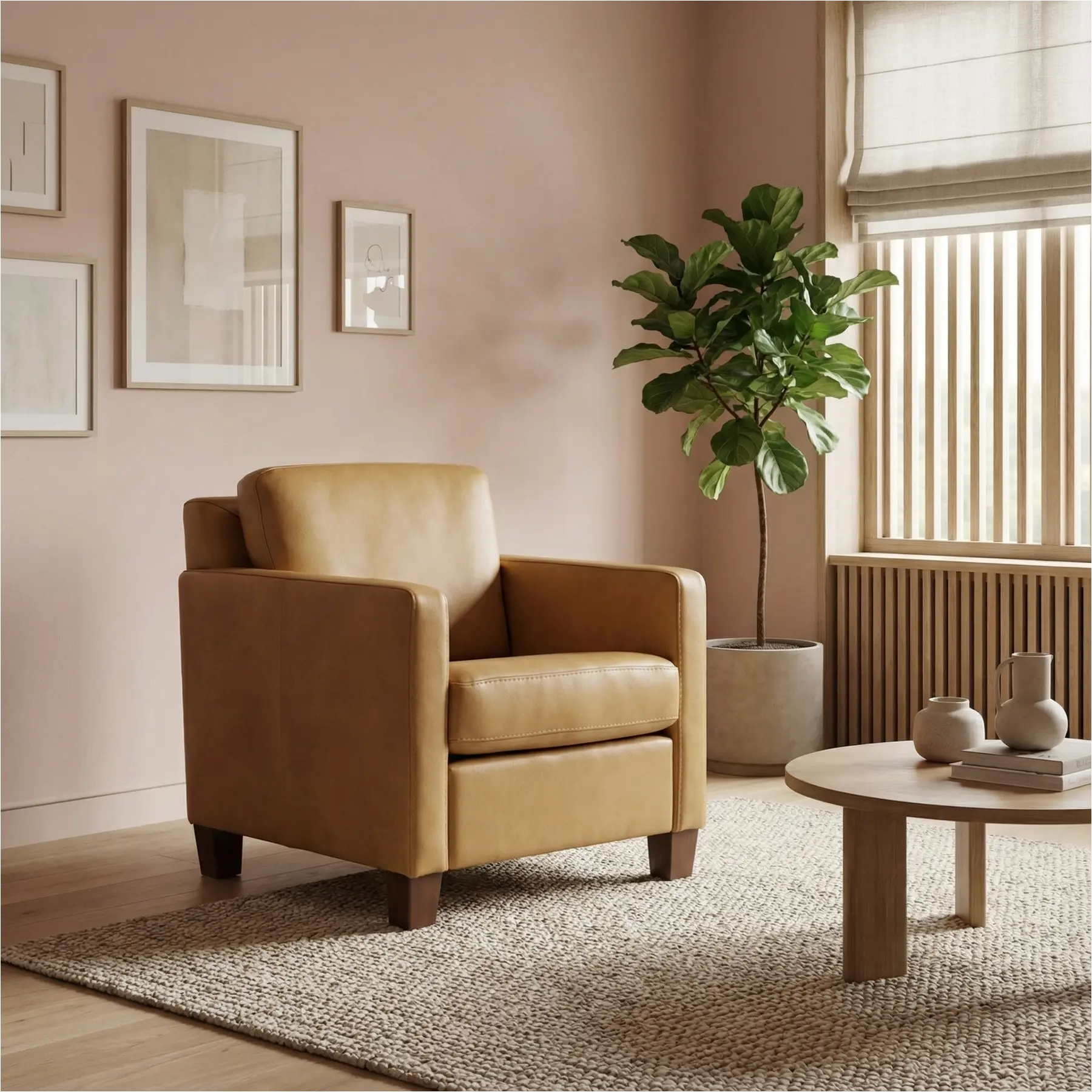 afbeelding van Leren fauteuil Smart - Granada Amber (cognac) - Poten hout bruin