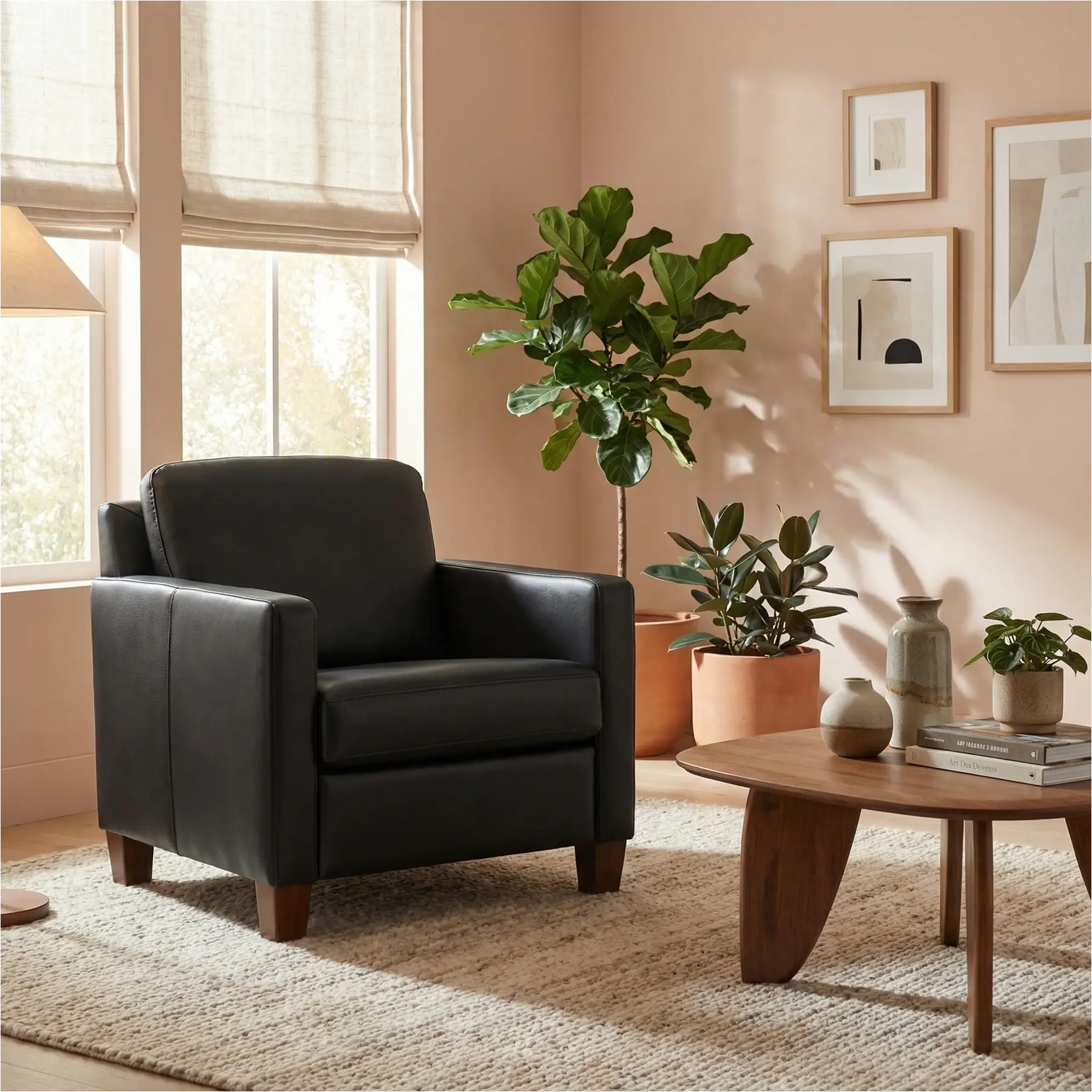 afbeelding van Leren fauteuil Smart - Granada Black (zwart) - Poten hout bruin